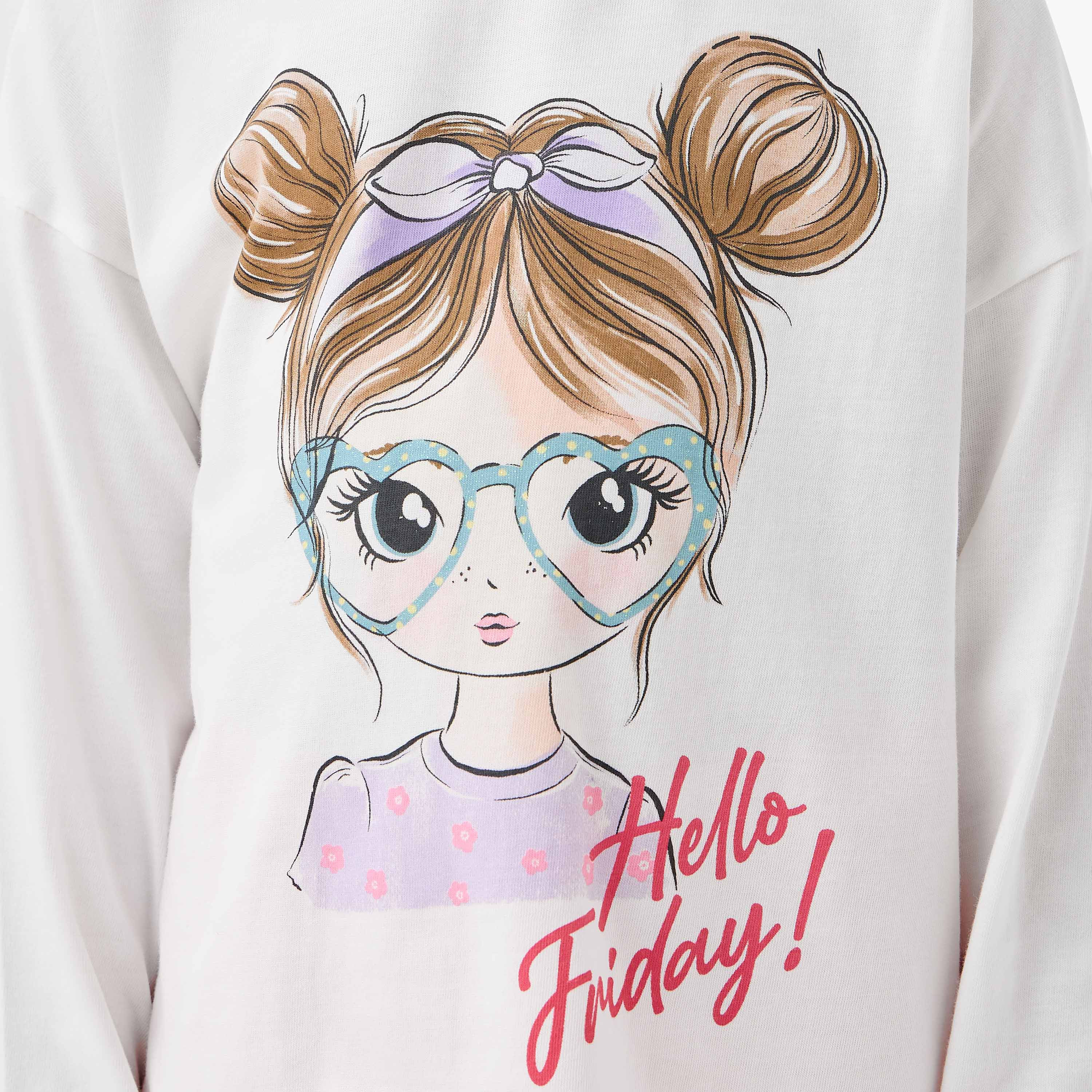 Juniors Girls Crew Neck T-shirt with Graphic Print - Cotton - Long Sleeves-girls-clothing-tshirts-image-5