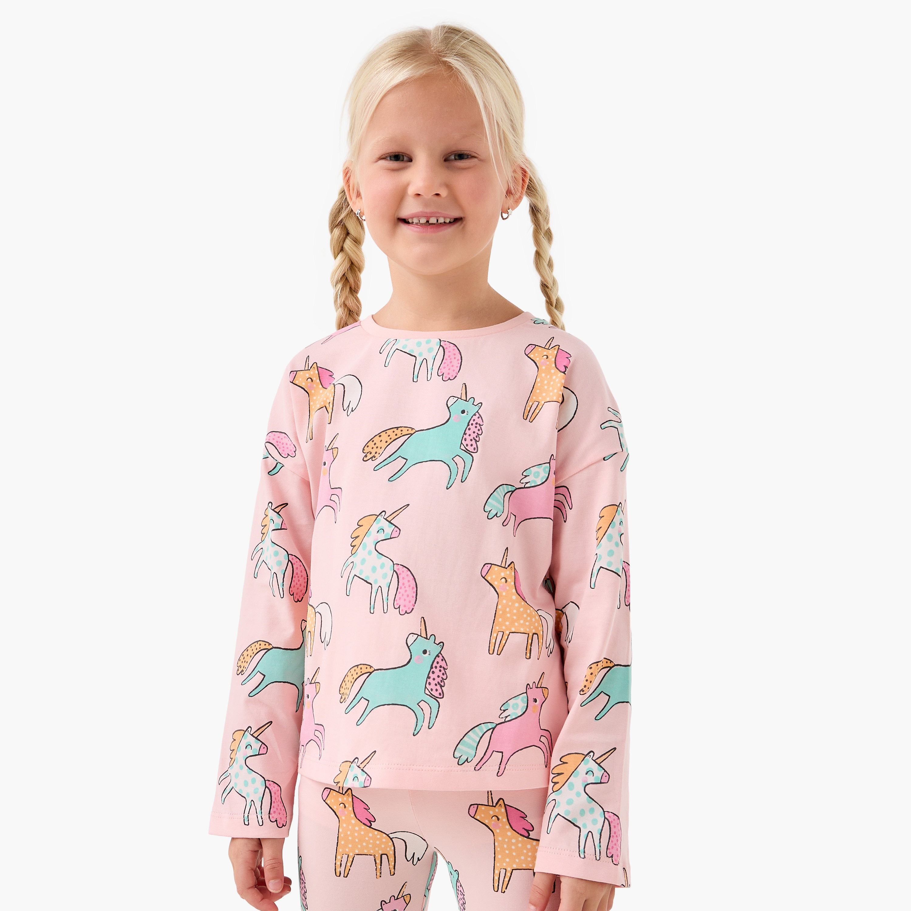 Juniors Girls Crew Neck T-shirt with Unicorn Print - Cotton - Long Sleeves-girls-clothing-tshirts-image-1
