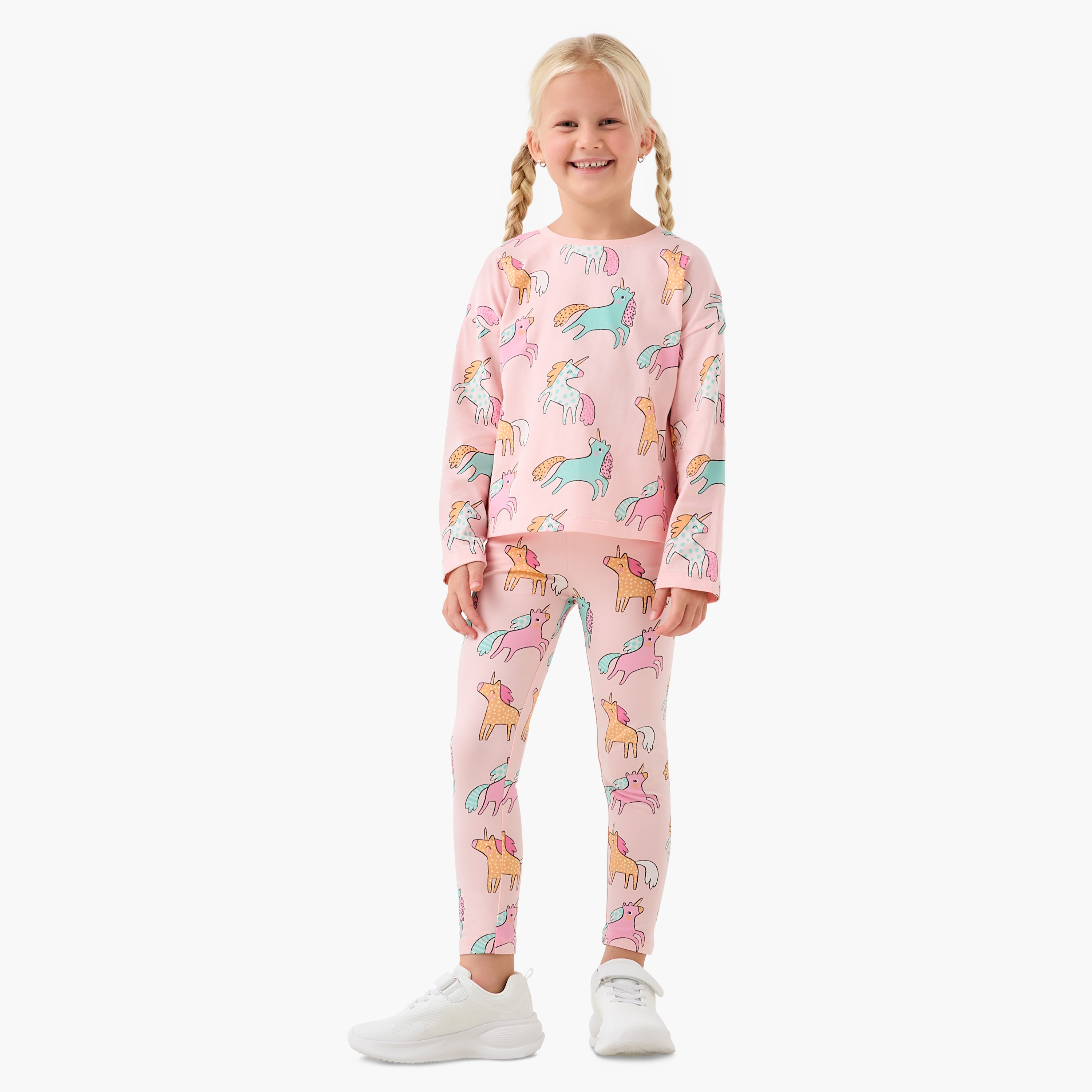 Juniors Girls Crew Neck T-shirt with Unicorn Print - Cotton - Long Sleeves-girls-clothing-tshirts-image-2