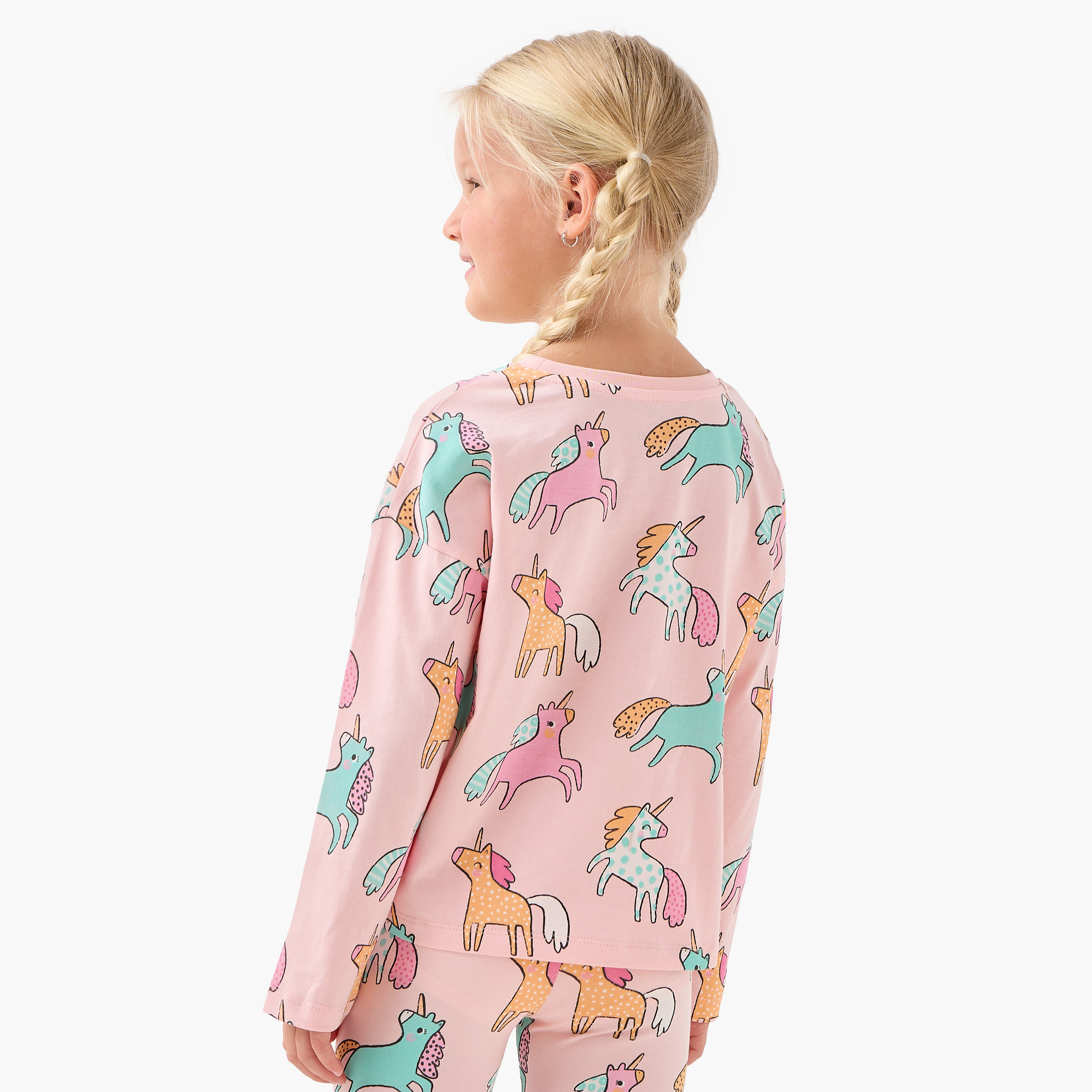 Juniors Girls Crew Neck T-shirt with Unicorn Print - Cotton - Long Sleeves-girls-clothing-tshirts-image-3