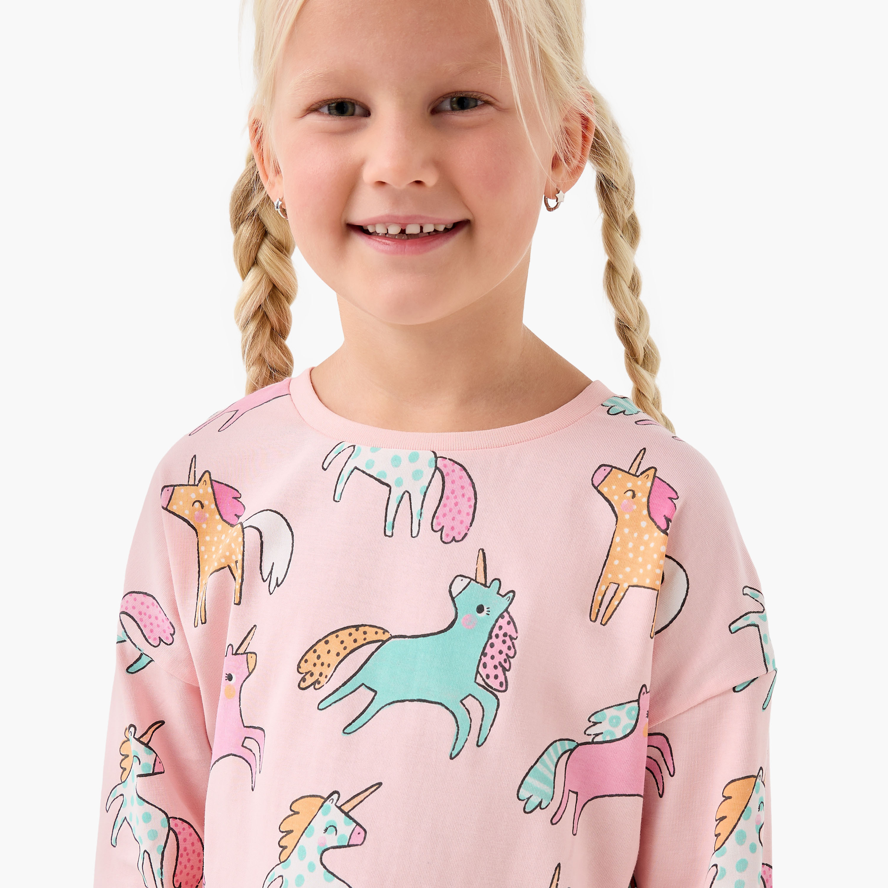 Juniors Girls Crew Neck T-shirt with Unicorn Print - Cotton - Long Sleeves-girls-clothing-tshirts-image-4