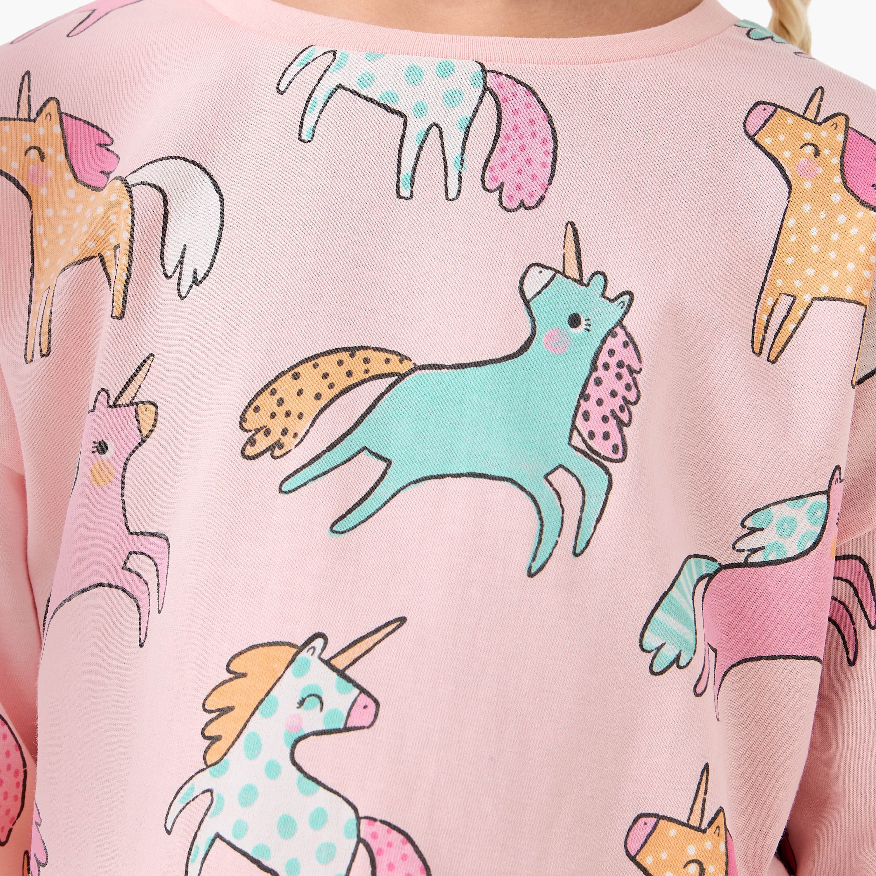 Juniors Girls Crew Neck T-shirt with Unicorn Print - Cotton - Long Sleeves-girls-clothing-tshirts-image-5