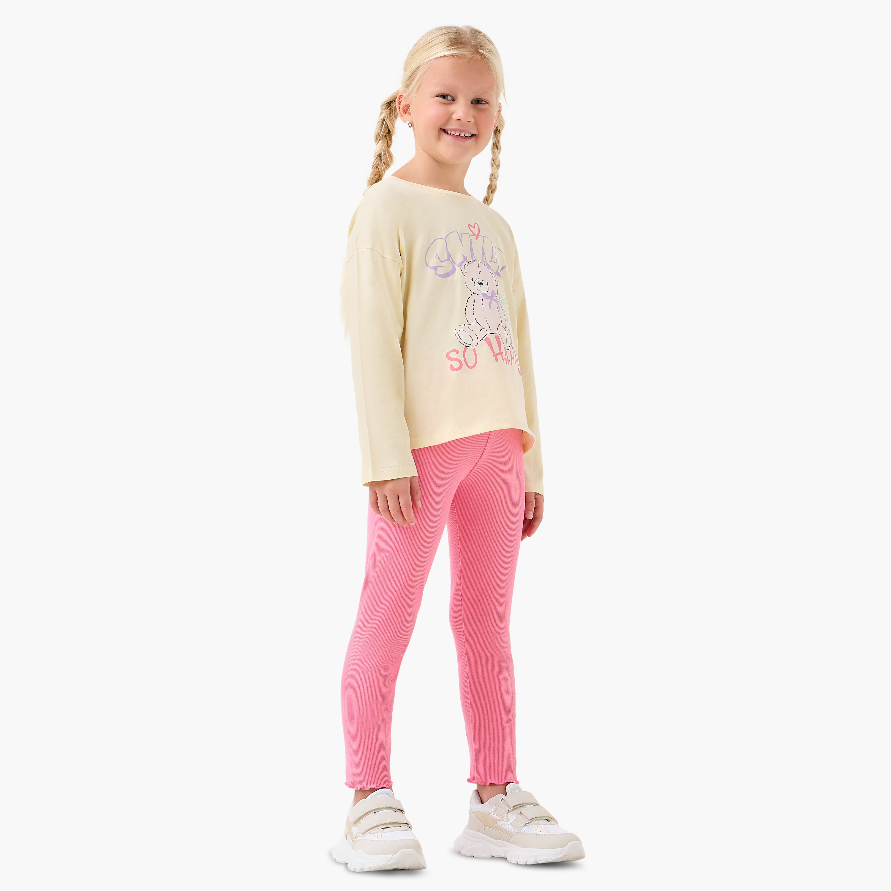 Juniors Girls Crew Neck T-shirt with Teddy Bear Print - Cotton - Long Sleeves-girls-clothing-tshirts-image-2