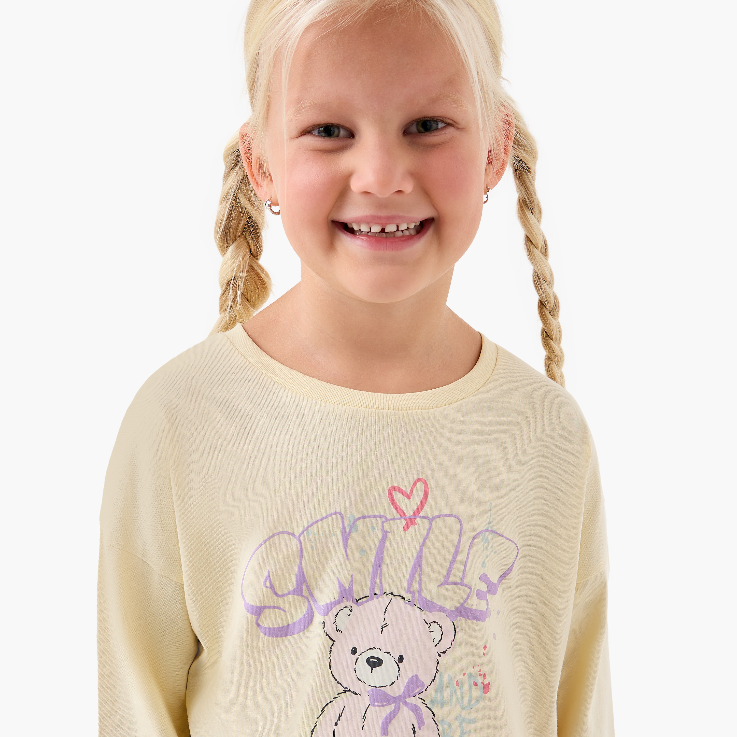 Juniors Girls Crew Neck T-shirt with Teddy Bear Print - Cotton - Long Sleeves-girls-clothing-tshirts-image-4