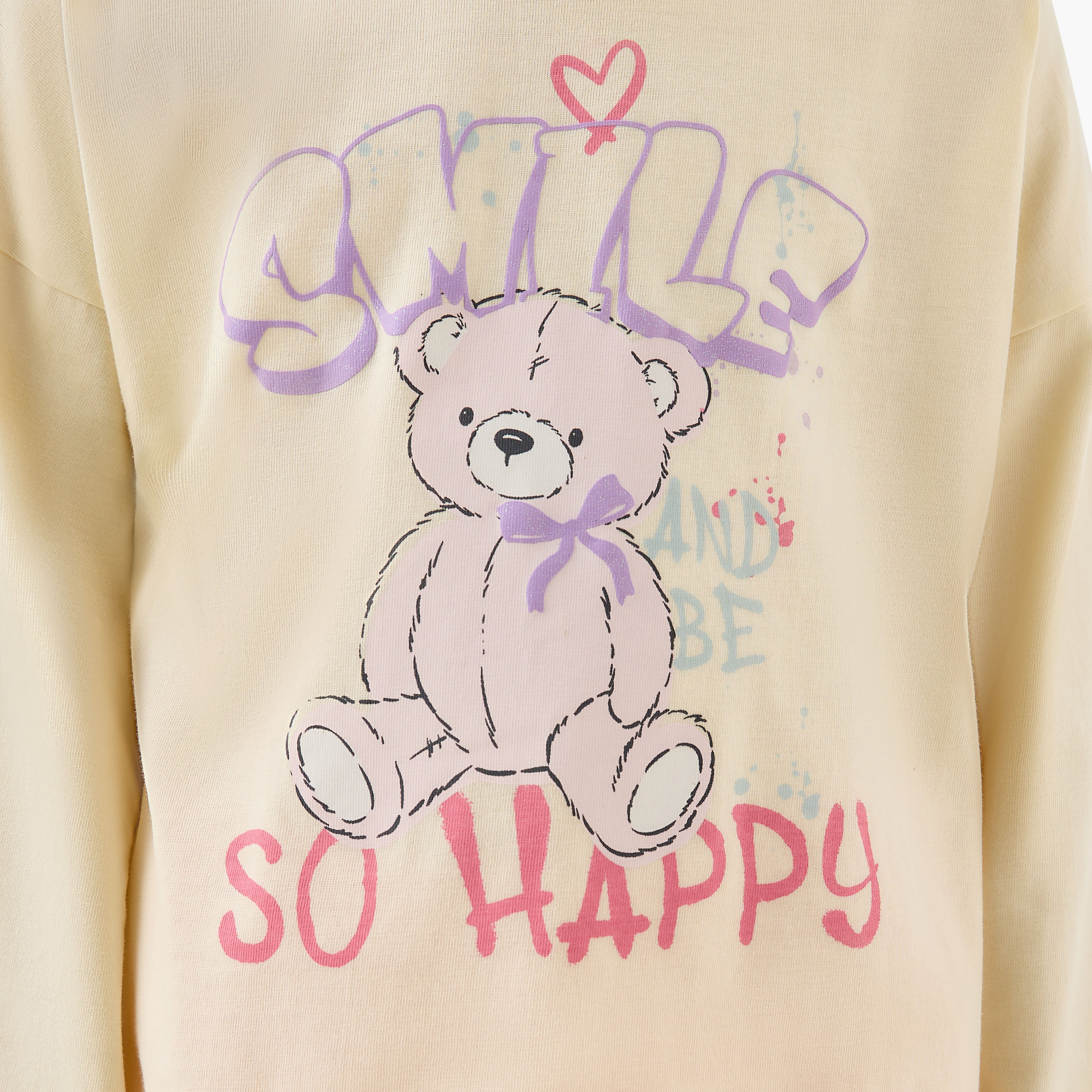 Juniors Girls Crew Neck T-shirt with Teddy Bear Print - Cotton - Long Sleeves-girls-clothing-tshirts-image-5