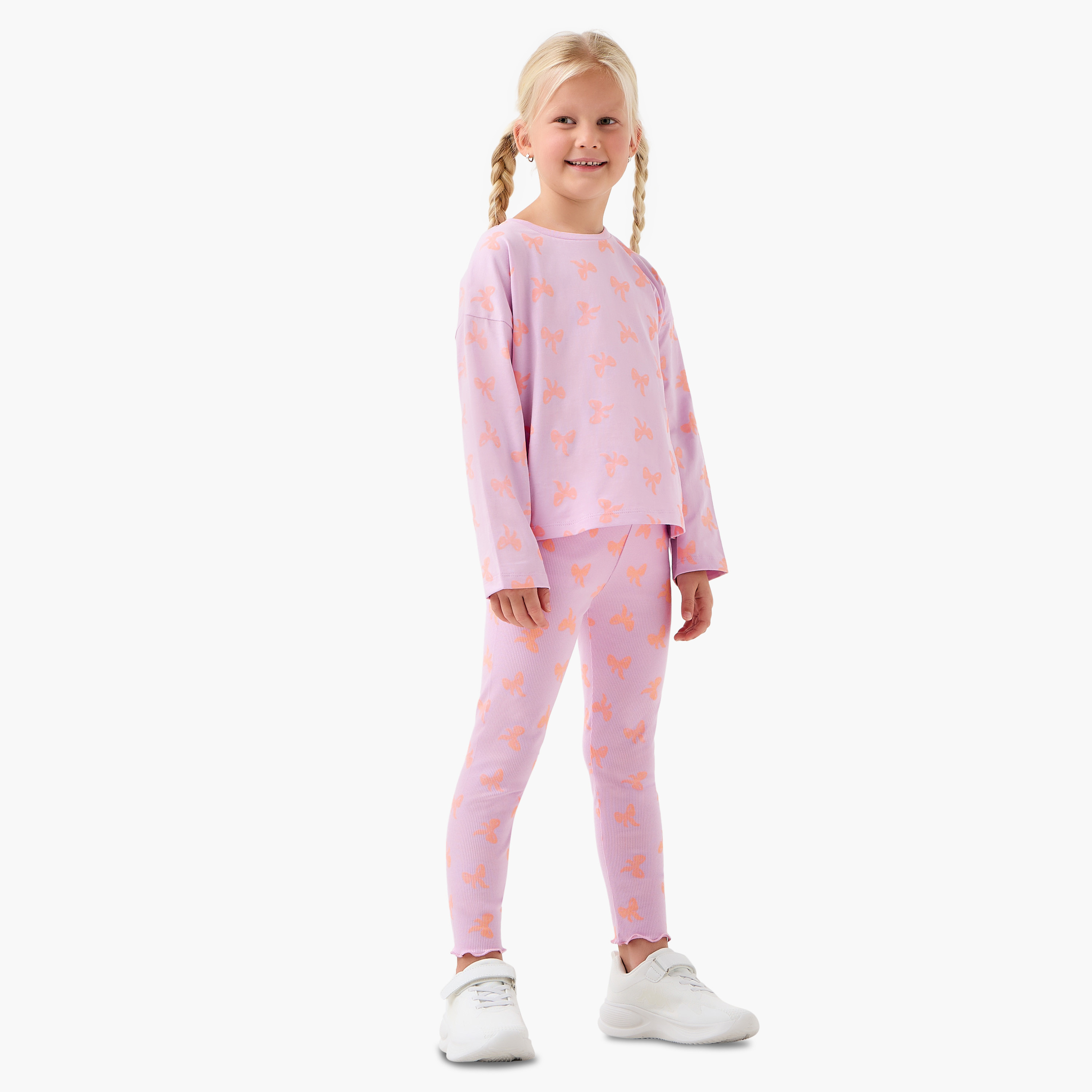 Juniors Girls Crew Neck T-shirt with Bow Print - Cotton - Long Sleeves-girls-clothing-tshirts-image-2