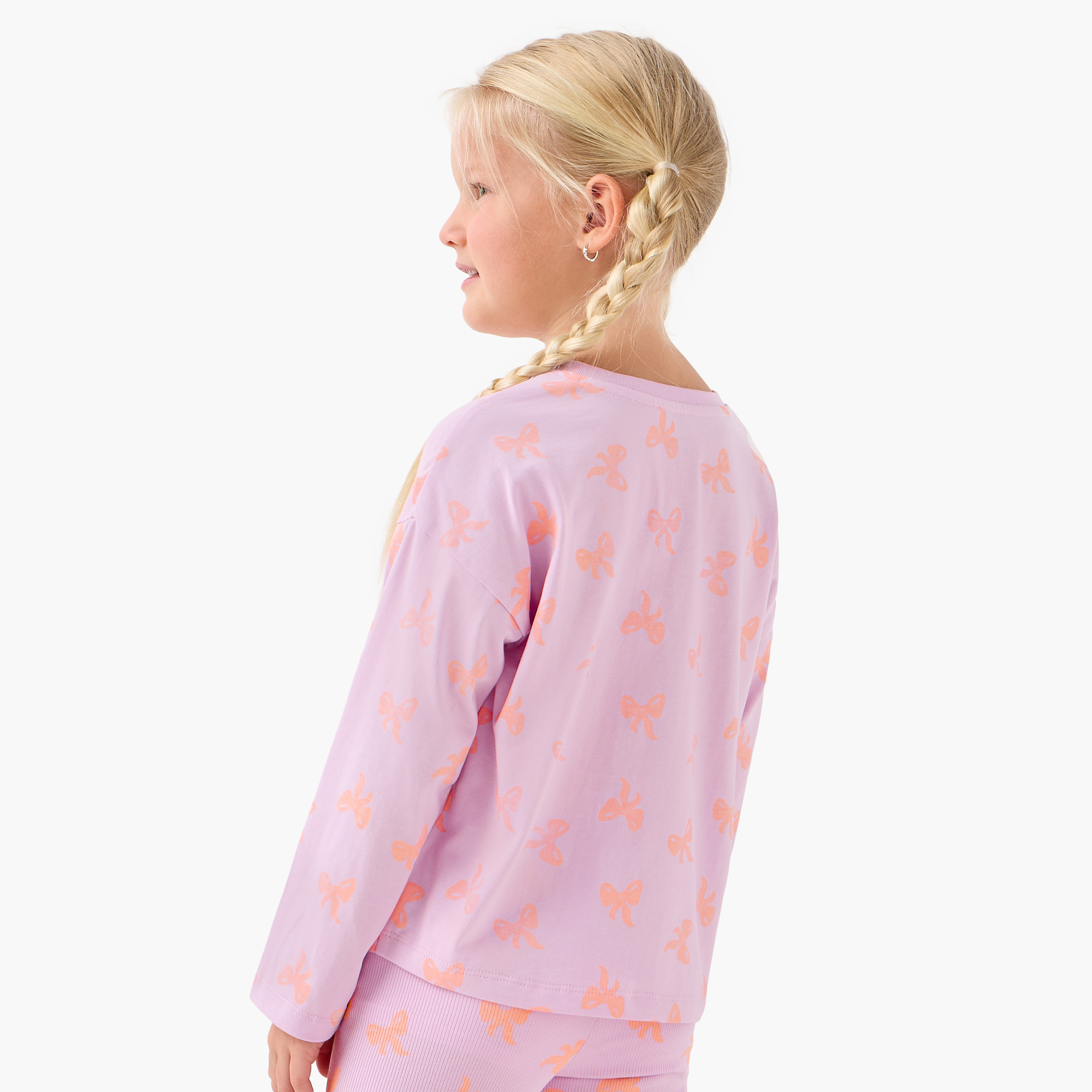 Juniors Girls Crew Neck T-shirt with Bow Print - Cotton - Long Sleeves-girls-clothing-tshirts-image-3