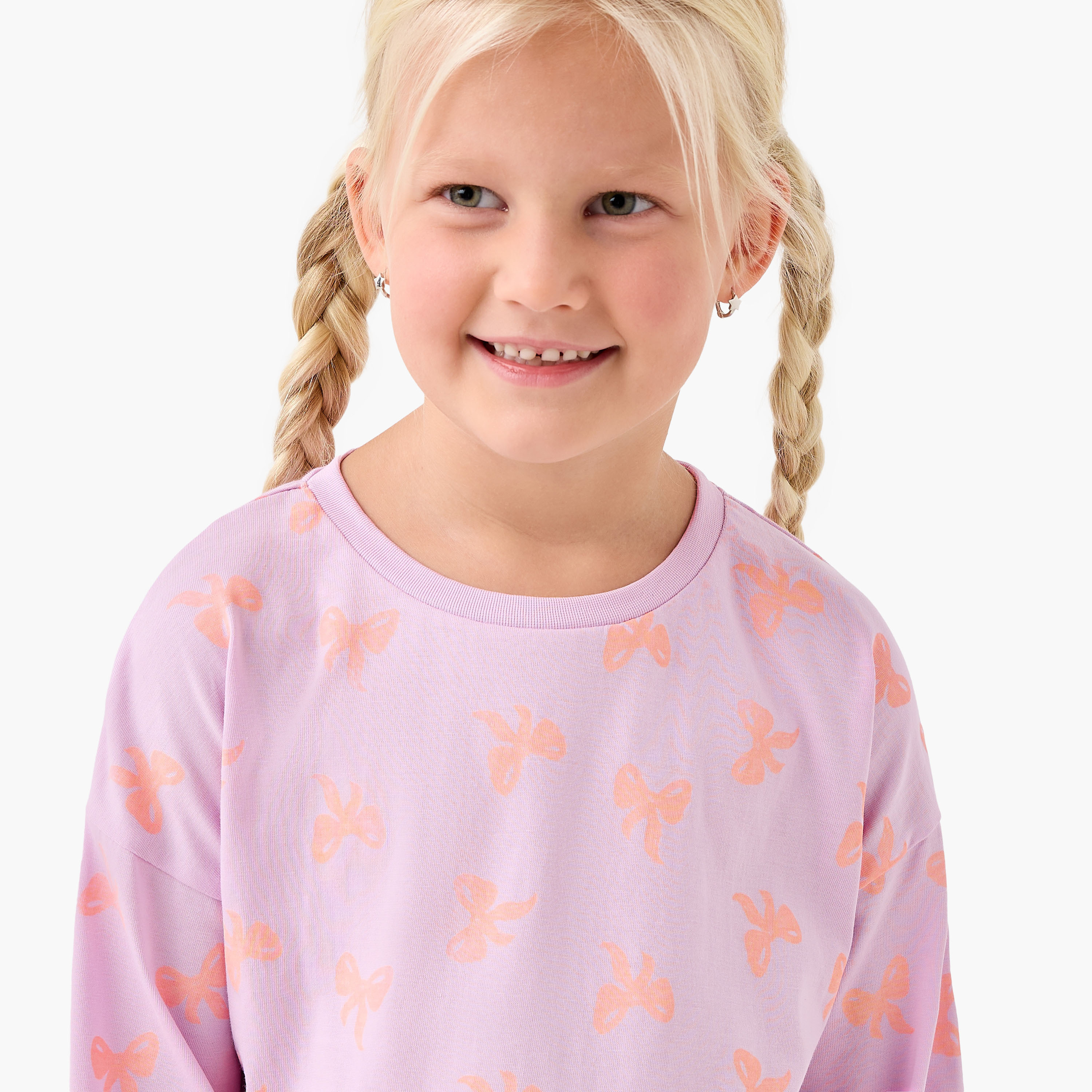 Juniors Girls Crew Neck T-shirt with Bow Print - Cotton - Long Sleeves-girls-clothing-tshirts-image-4