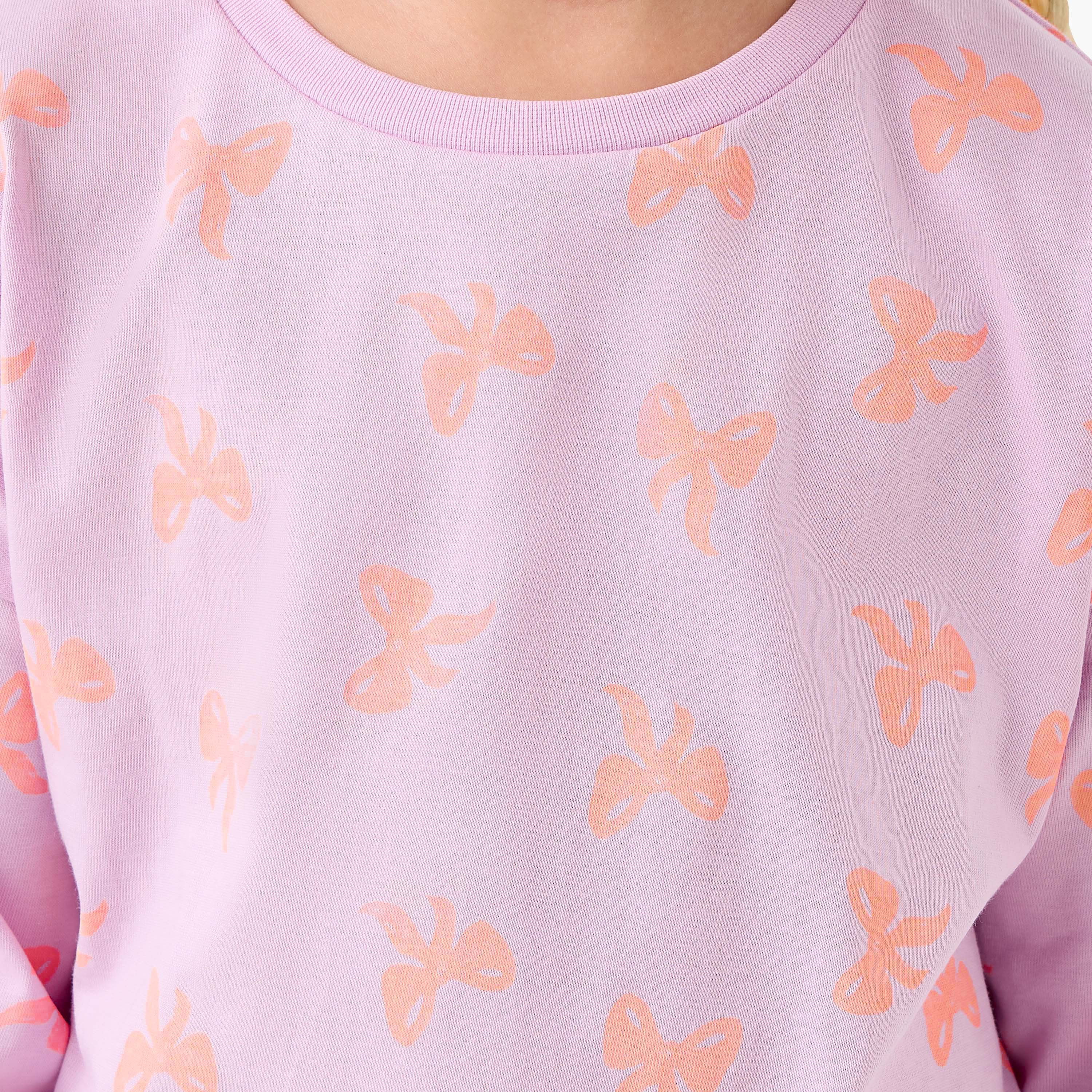 Juniors Girls Crew Neck T-shirt with Bow Print - Cotton - Long Sleeves-girls-clothing-tshirts-image-5