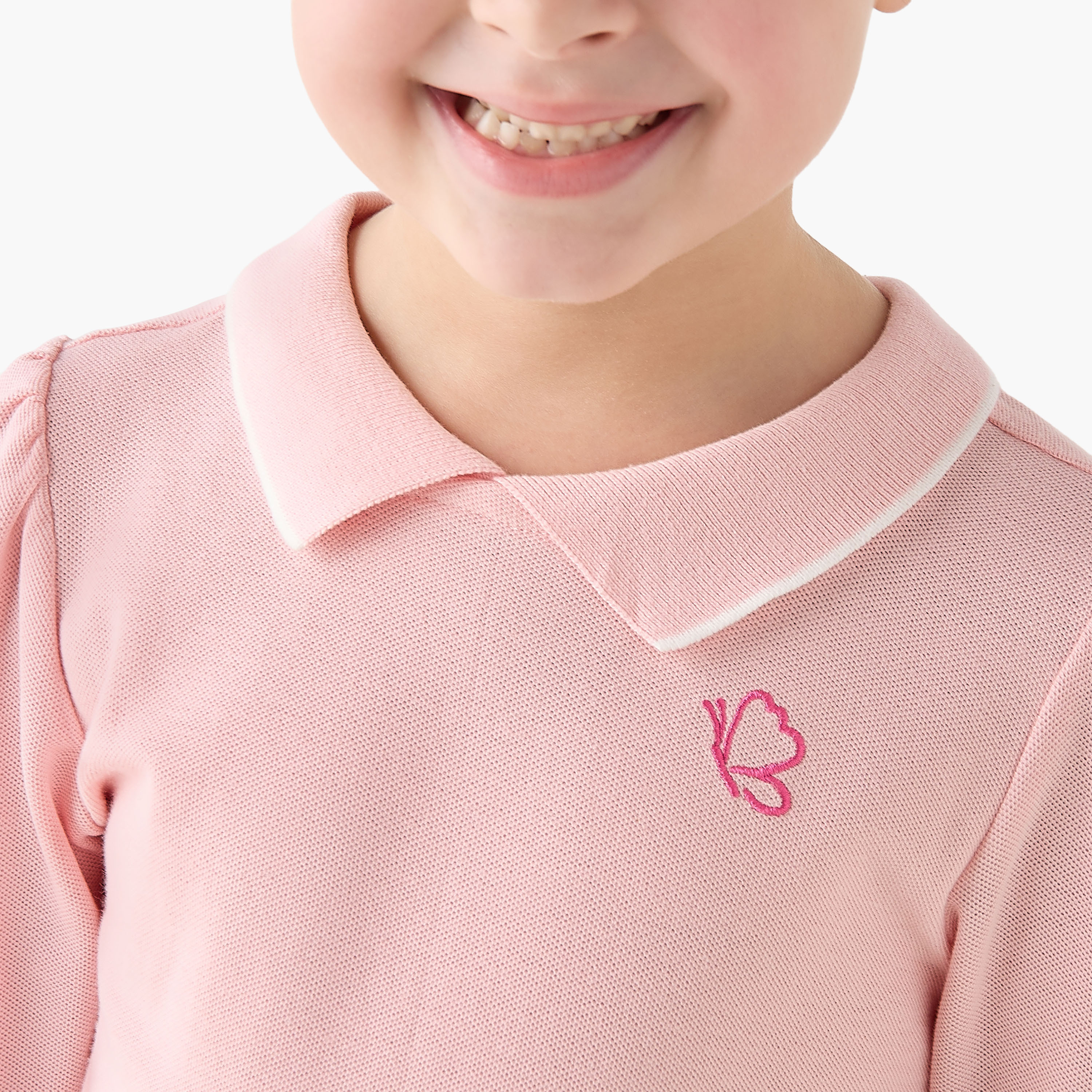 Juniors Polo Neck Long SleevesT-shirt with Butterfly Embroidery-girls-clothing-tshirts-image-4