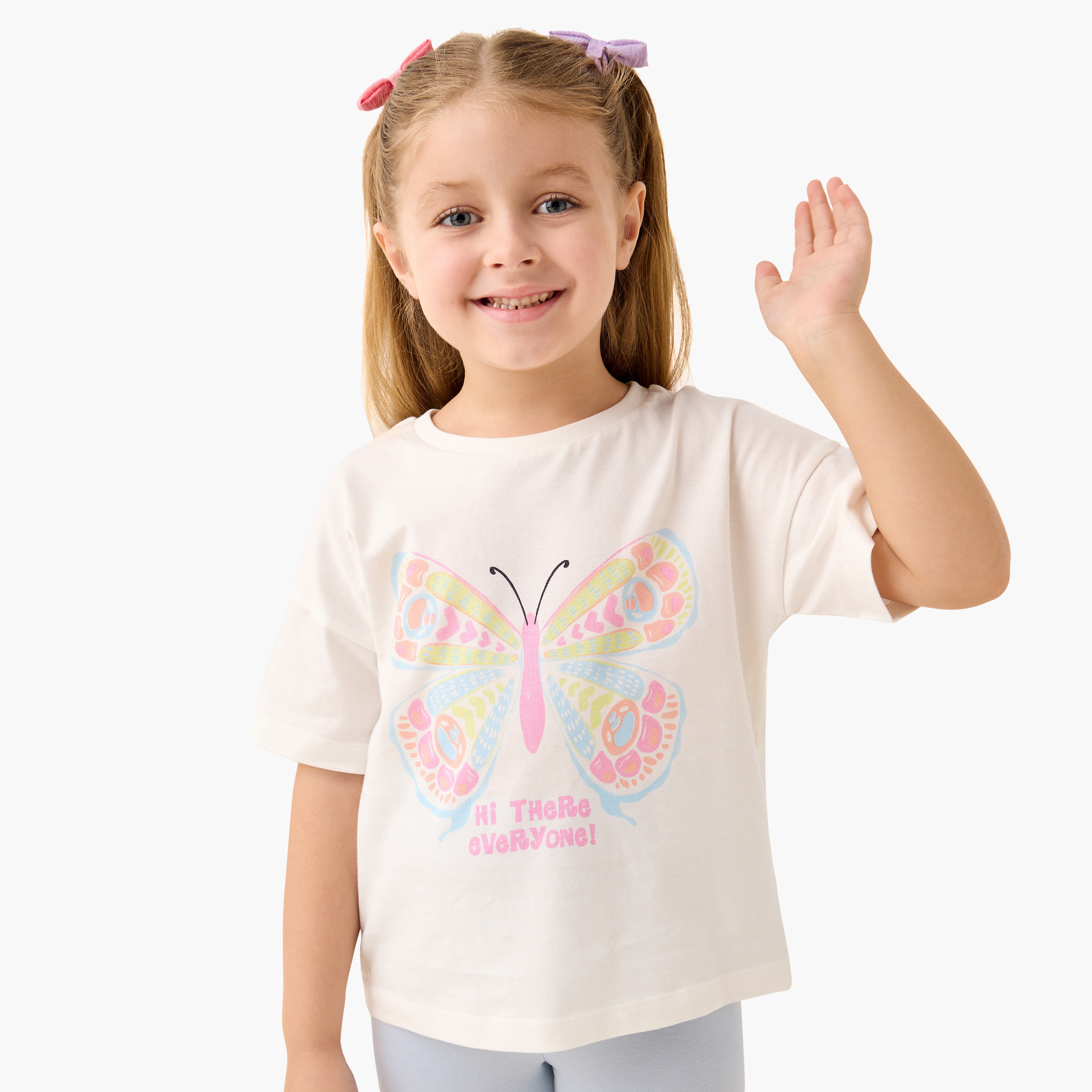 تيشيرت بطبعات وأكمام قصيرة من جونيورز - طقم من قطعتين-girls-clothing-tshirts-image-2