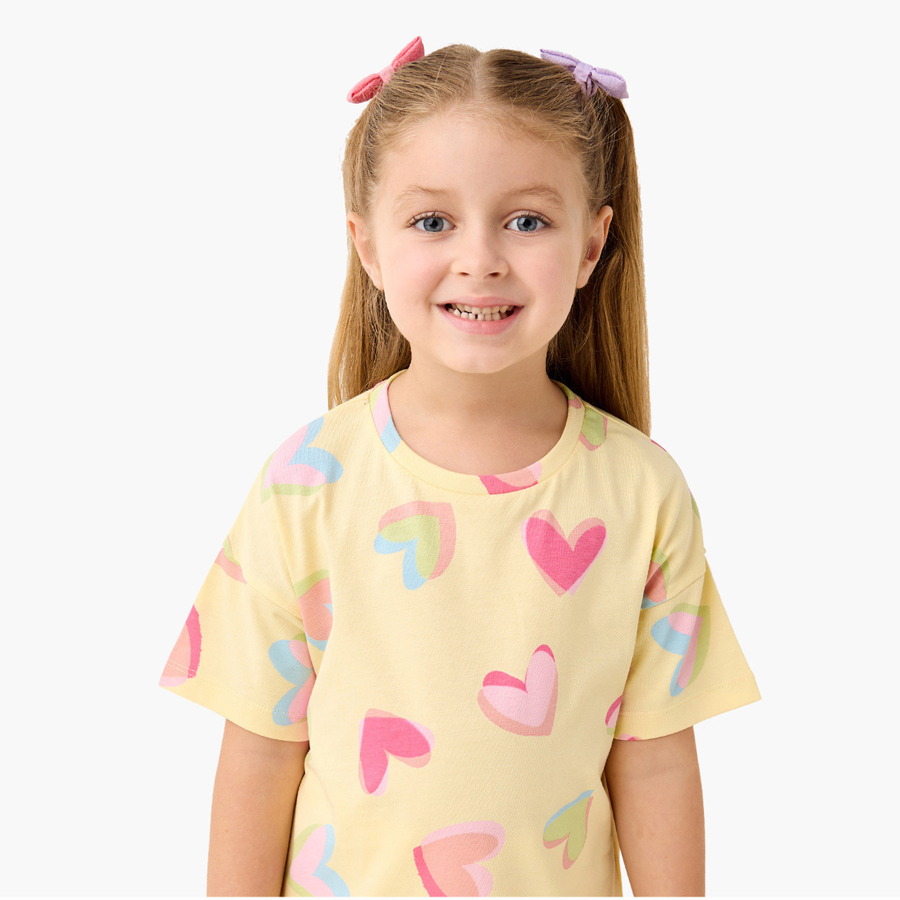 تيشيرت بطبعات وأكمام قصيرة من جونيورز - طقم من قطعتين-girls-clothing-tshirts-image-3