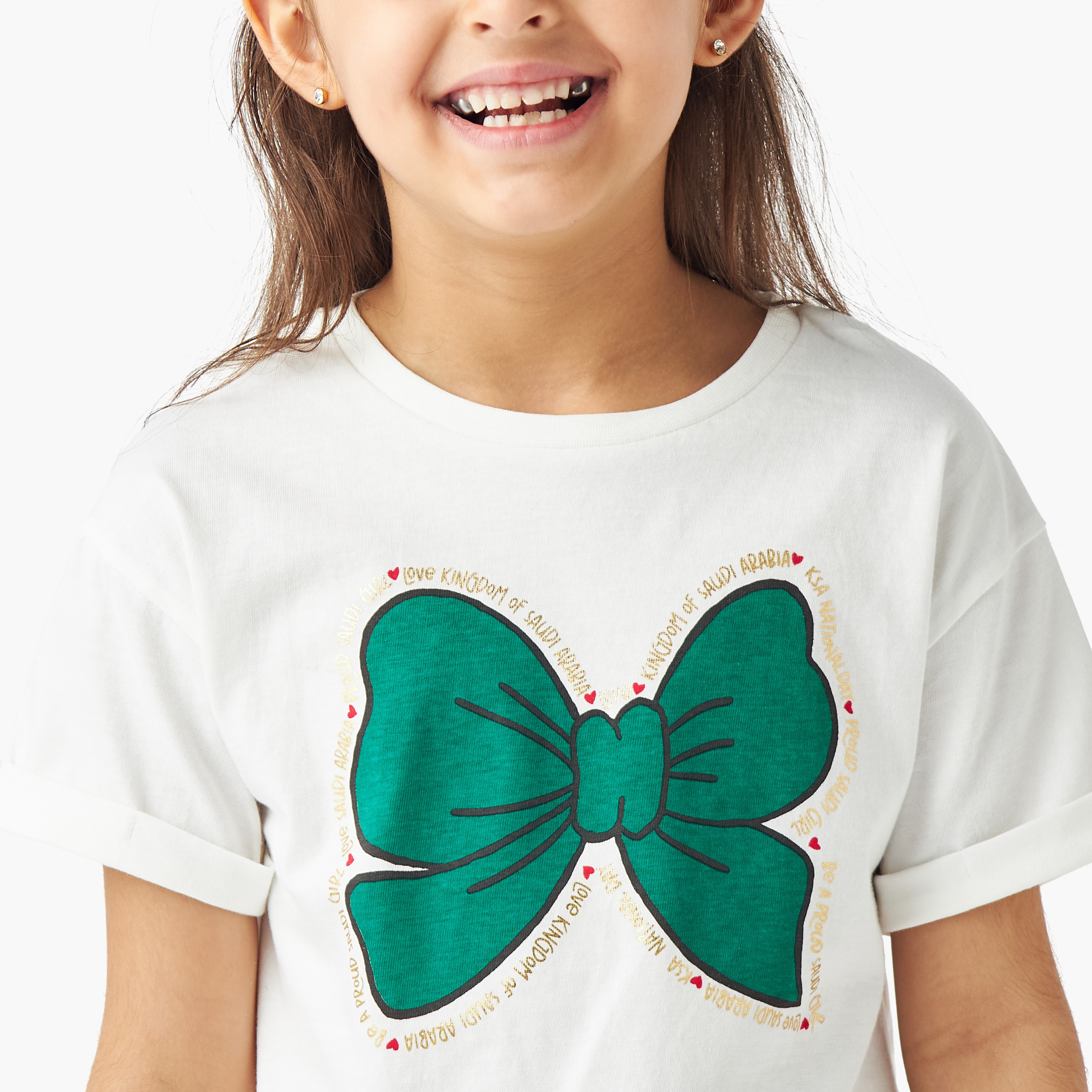 تيشيرت بطبعات اليوم الوطني السعودي وأكمام قصيرة من جونيورز-girls-clothing-tshirts-image-4