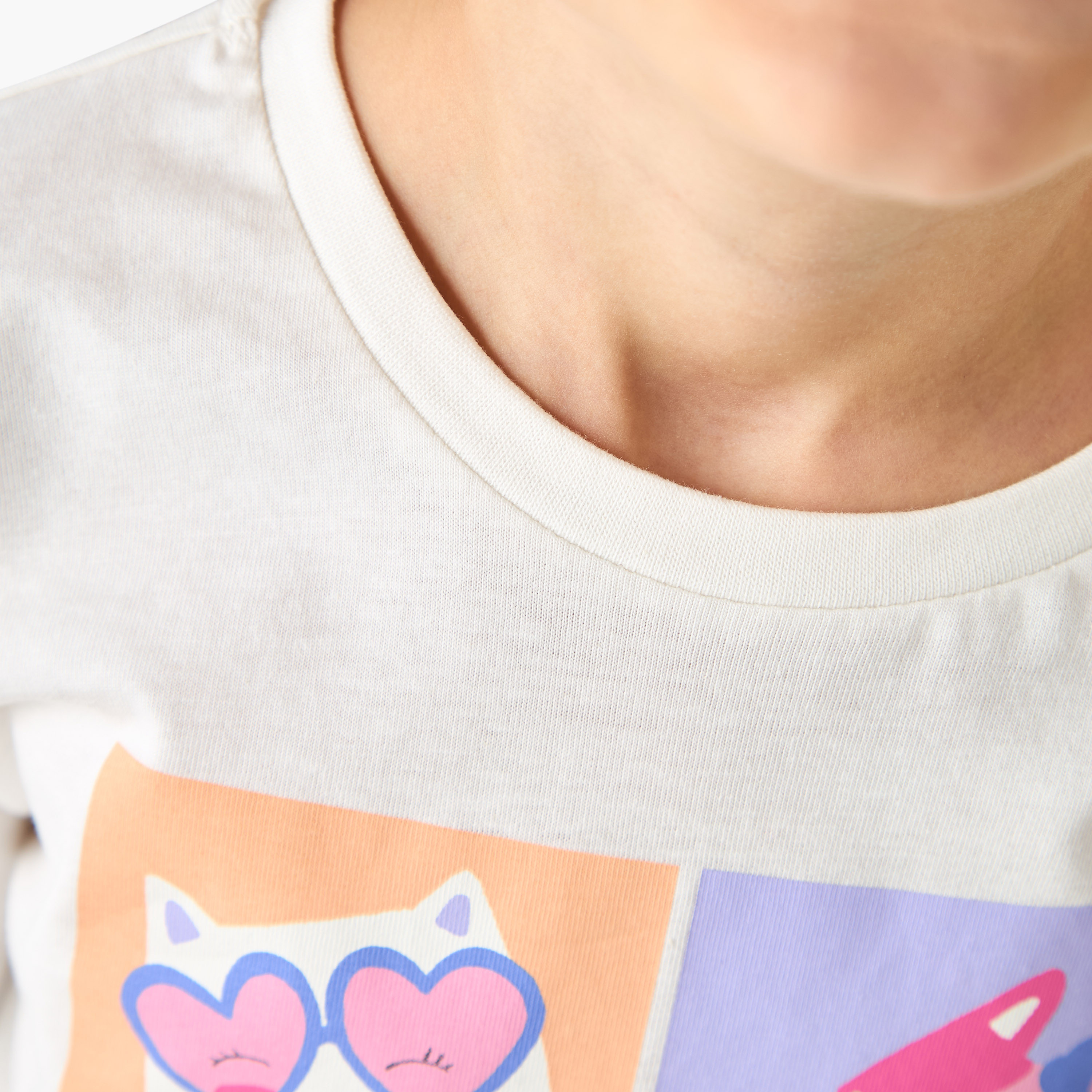 Juniors Girls Crew Neck T-shirt with Cat Print - Cotton - Long Sleeves-girls-clothing-tshirts-image-5