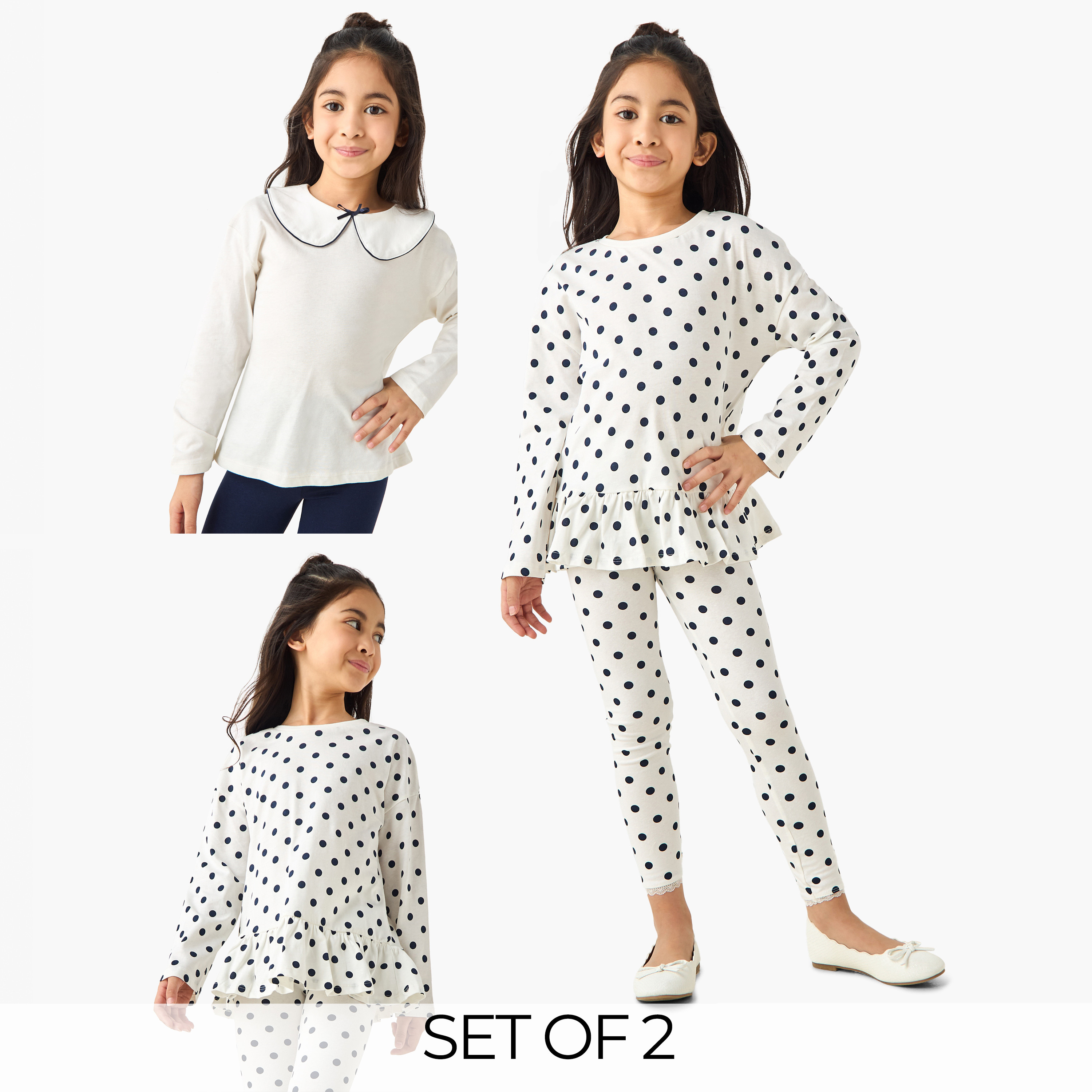 Juniors Girls Crew Neck Top with Assorted Print - Cotton - Long Sleeves - Set of 2-girls-clothing-multipacks-image-1