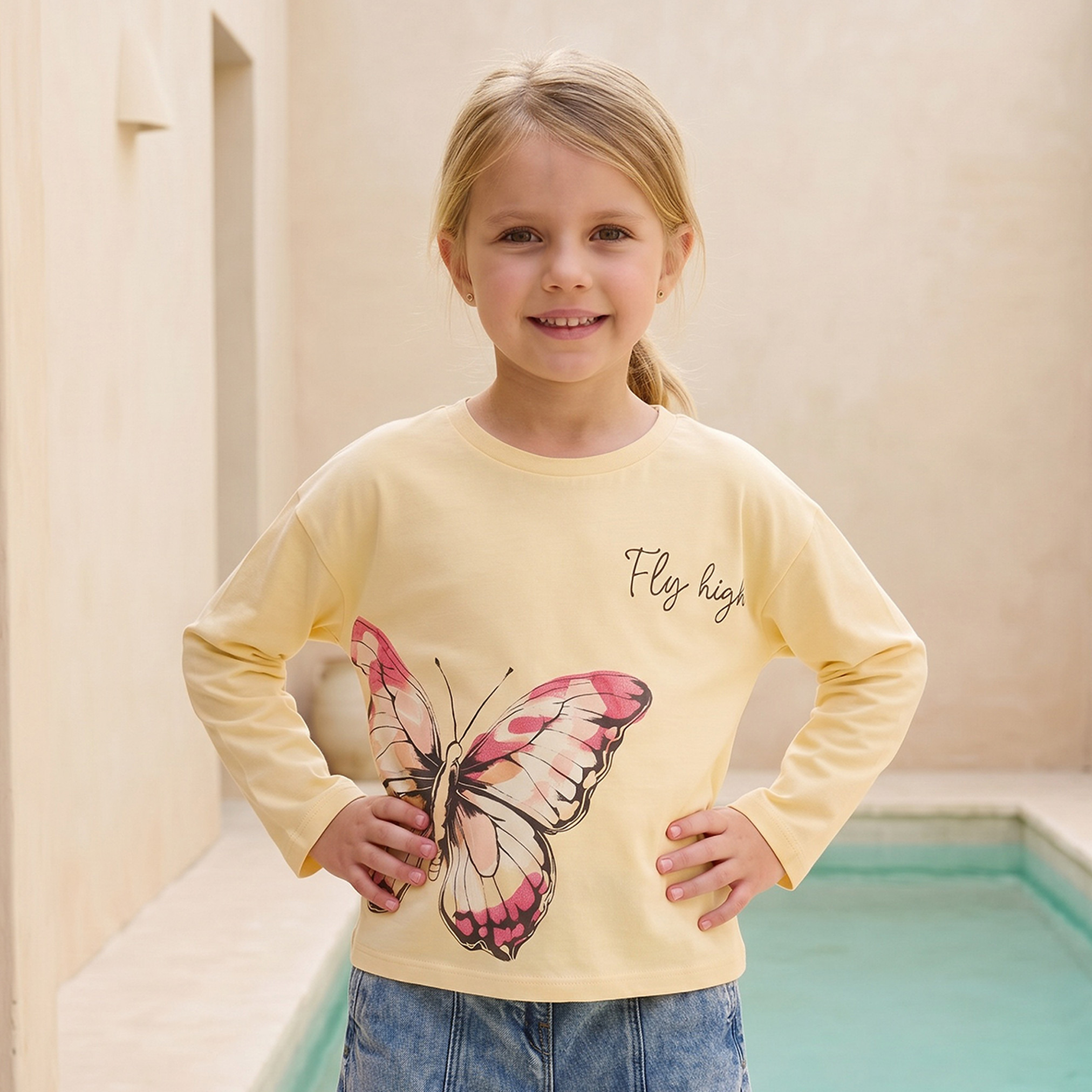 Juniors Girls Crew Neck T-shirt with Unicorn Print - Cotton - Long Sleeves-girls-clothing-tshirts-image-1