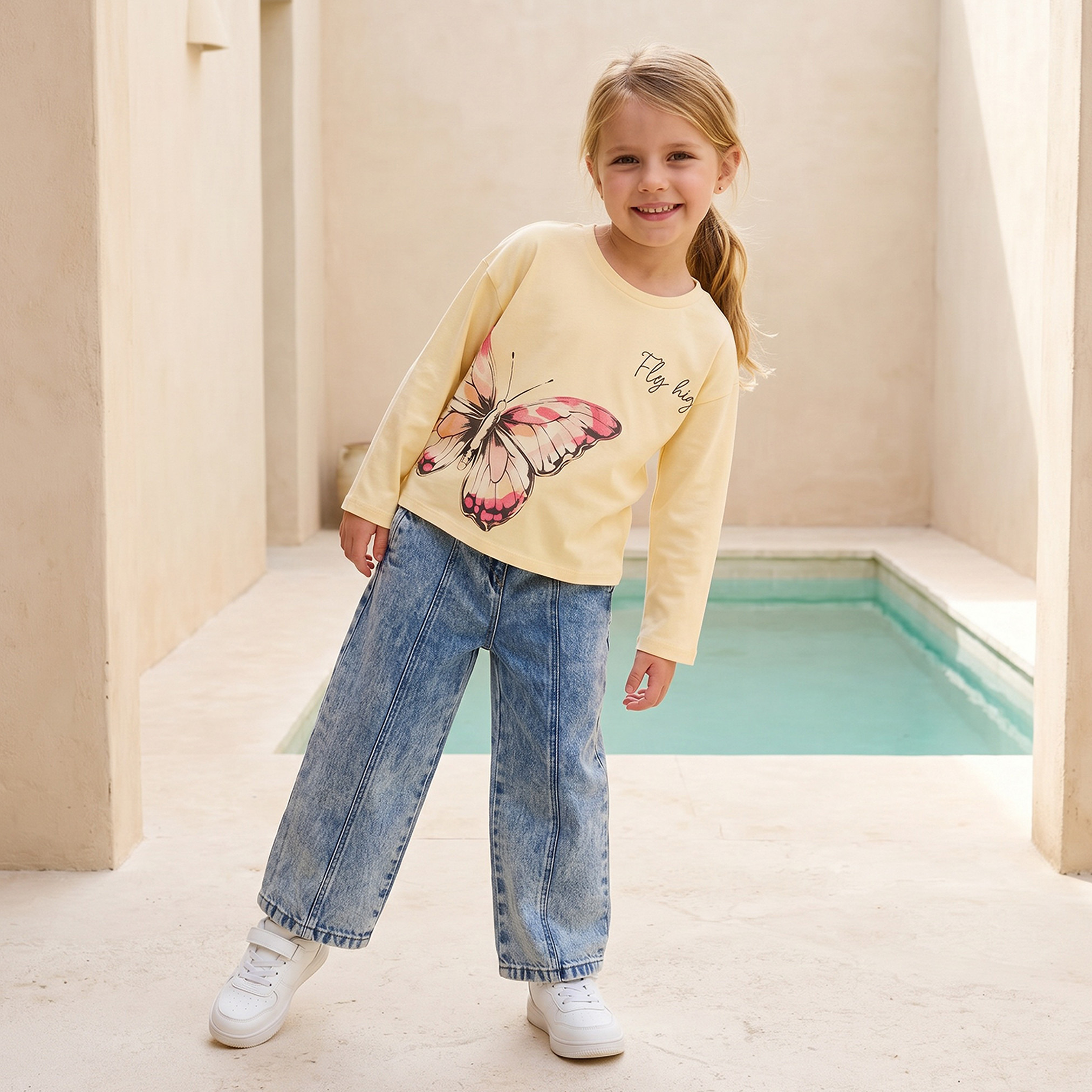 Juniors Girls Crew Neck T-shirt with Unicorn Print - Cotton - Long Sleeves-girls-clothing-tshirts-image-2