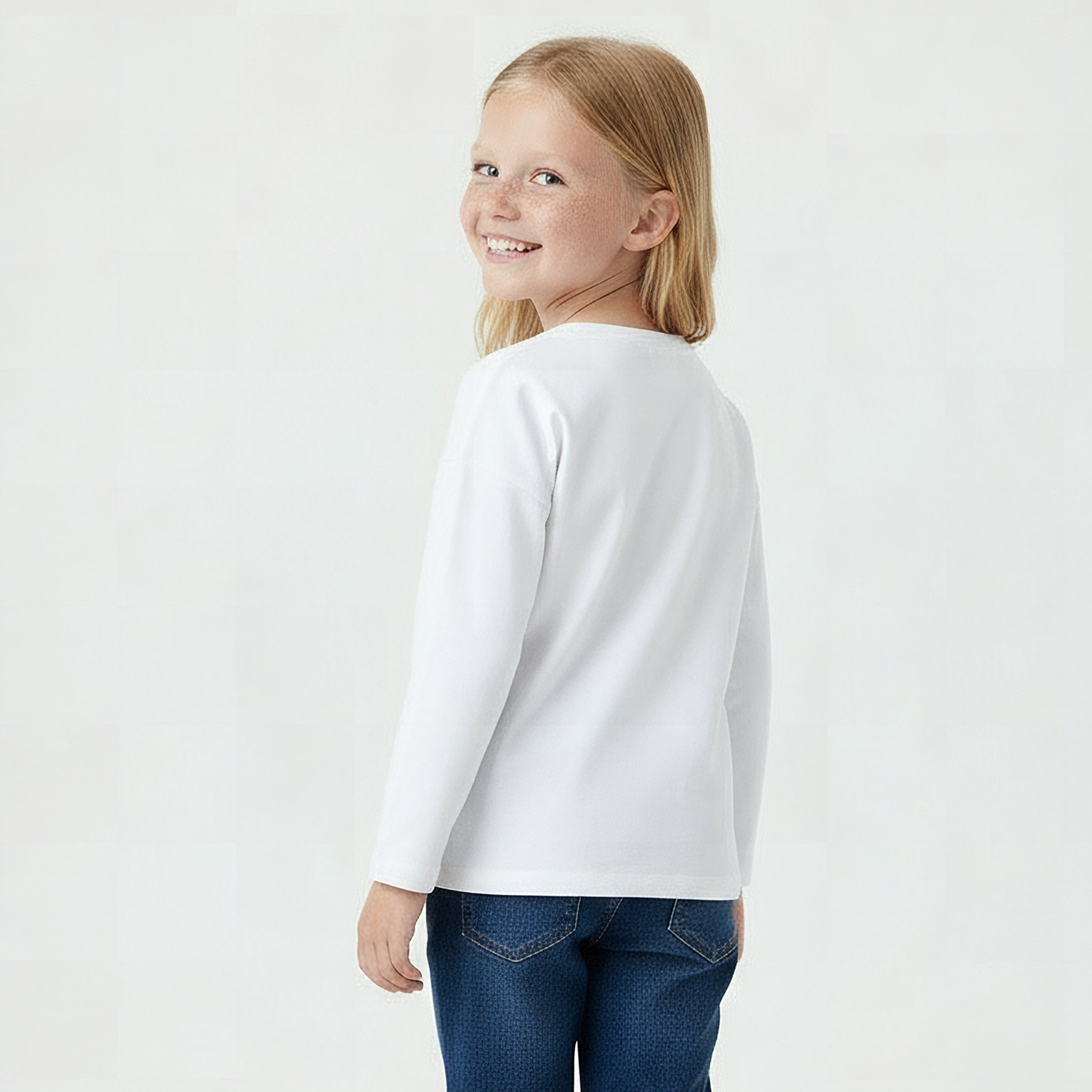Juniors Crew Neck Long Sleeves T-shirt with Heart Print-girls-clothing-tshirts-image-3