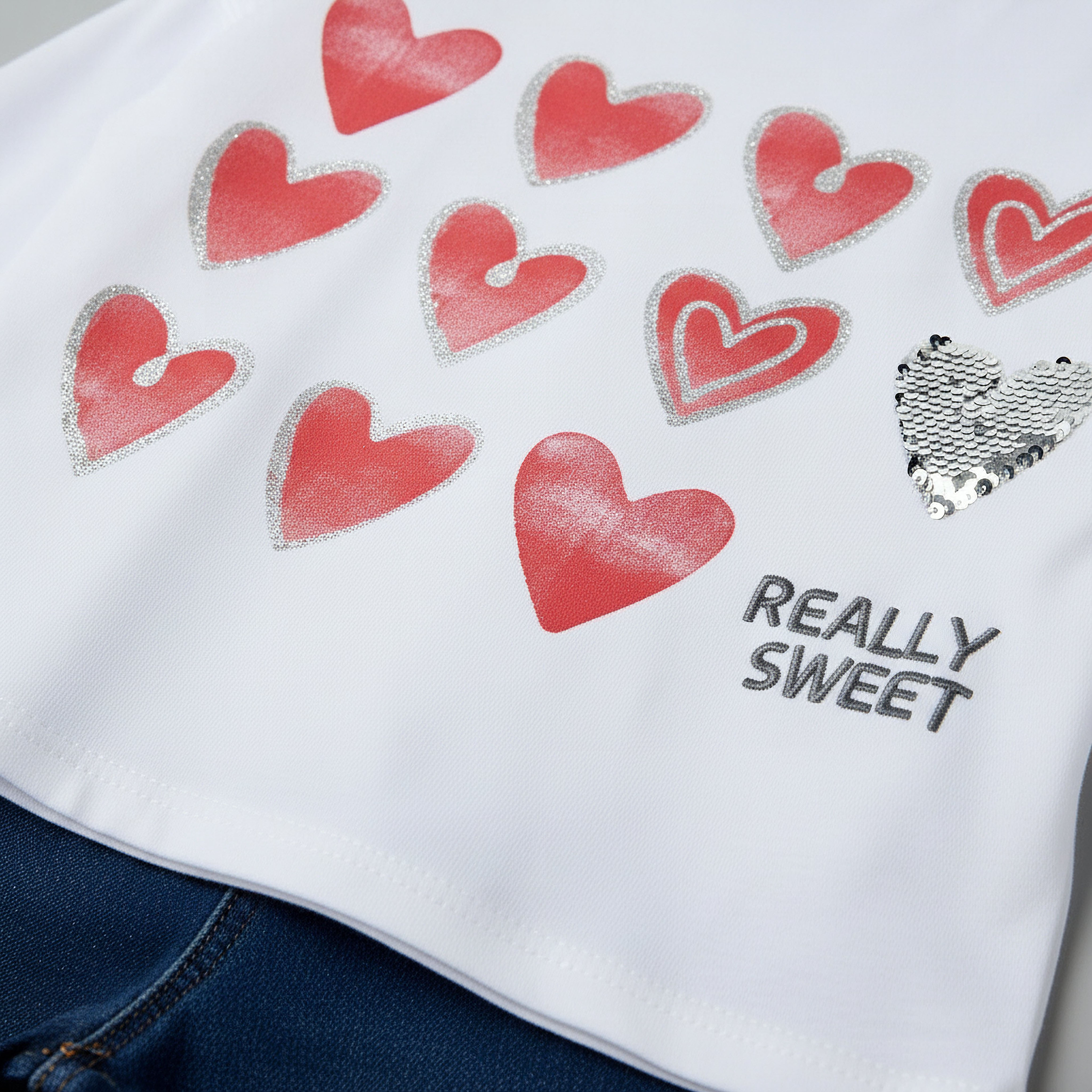 Juniors Crew Neck Long Sleeves T-shirt with Heart Print-girls-clothing-tshirts-image-4