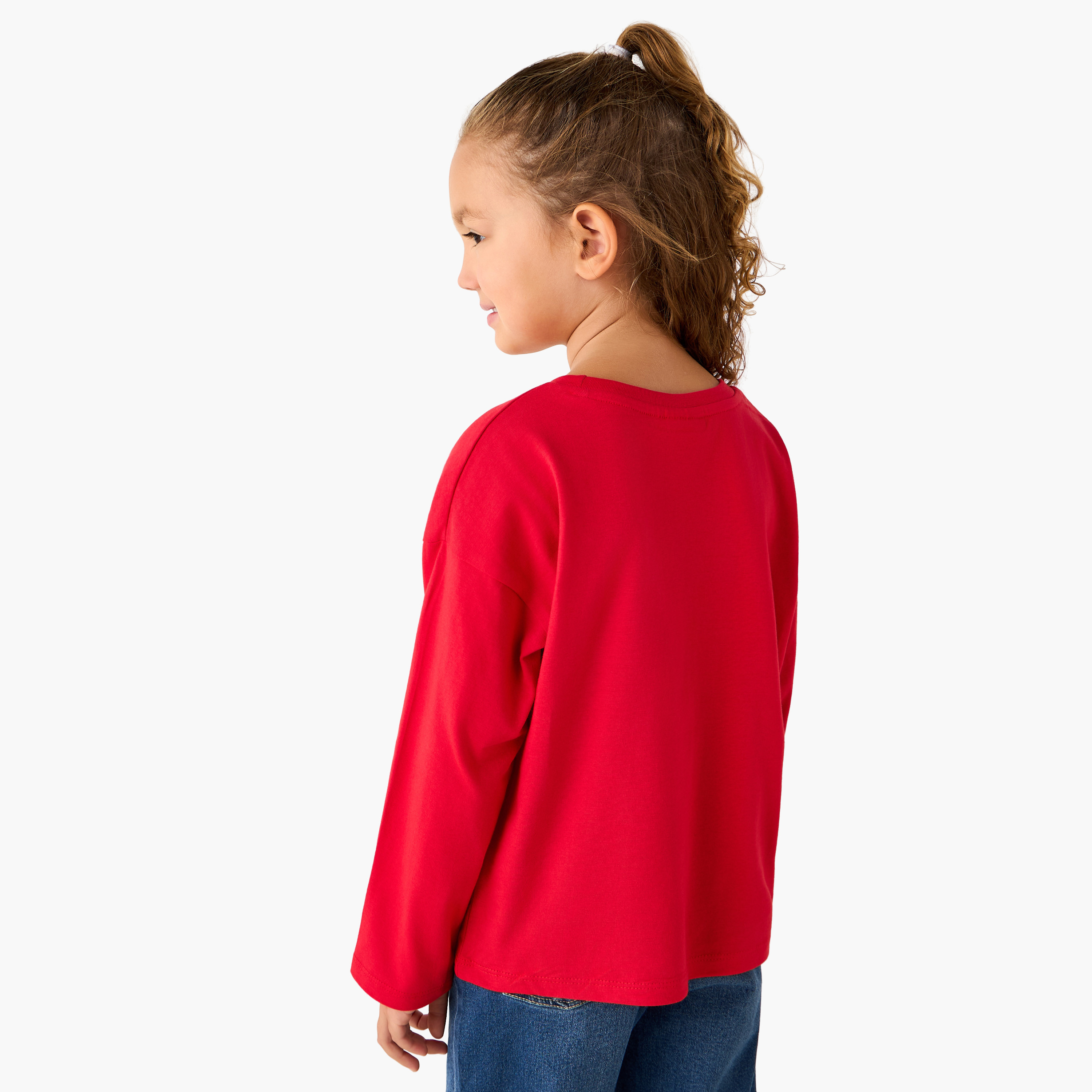 Juniors Crew Neck Long Sleeves T-shirt with Bow Embellishment-girls-clothing-tshirts-image-3