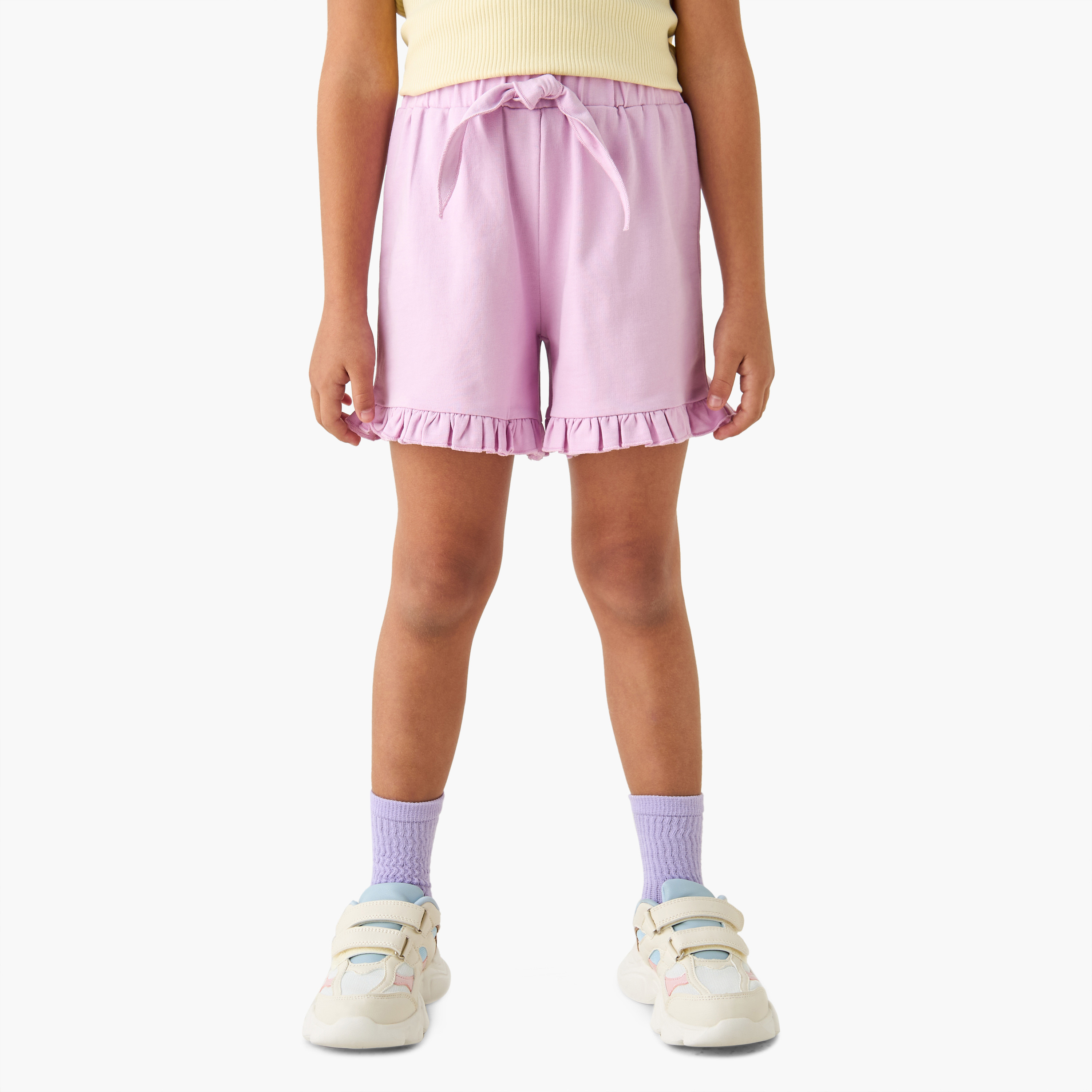 Juniors Solid Shorts with Elasticated Waistband and Frill Detail-girls-clothing-bottoms-shorts-image-1