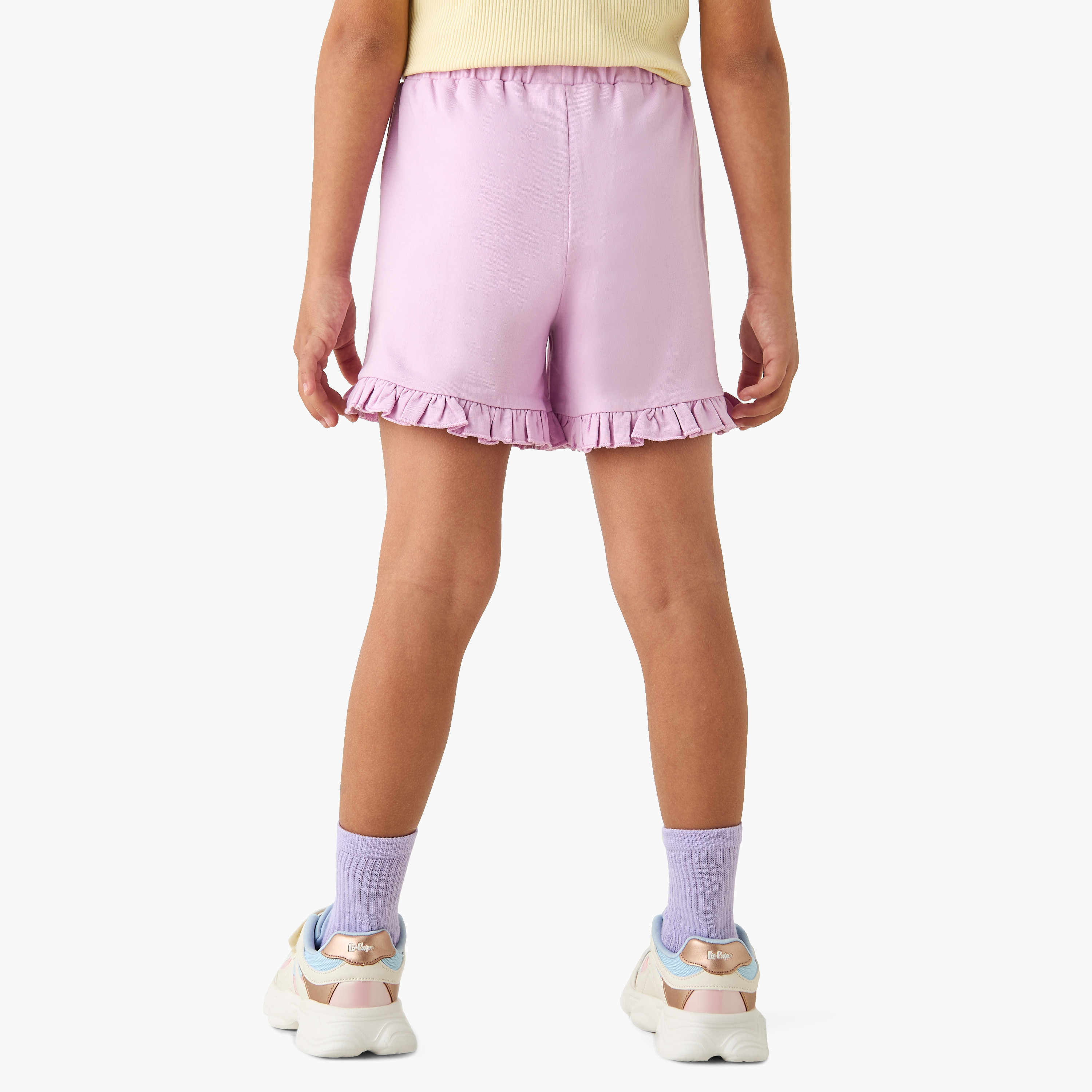 Juniors Solid Shorts with Elasticated Waistband and Frill Detail-girls-clothing-bottoms-shorts-image-3