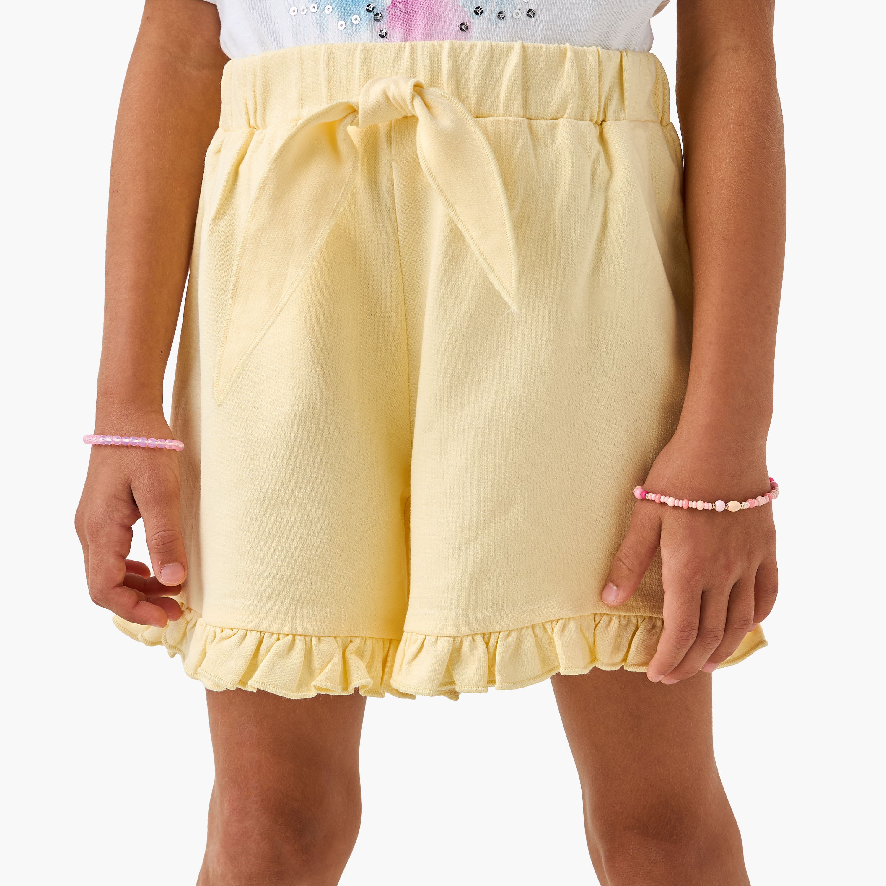 Juniors Solid Shorts with Elasticated Waistband and Frill Detail-girls-clothing-bottoms-shorts-image-1