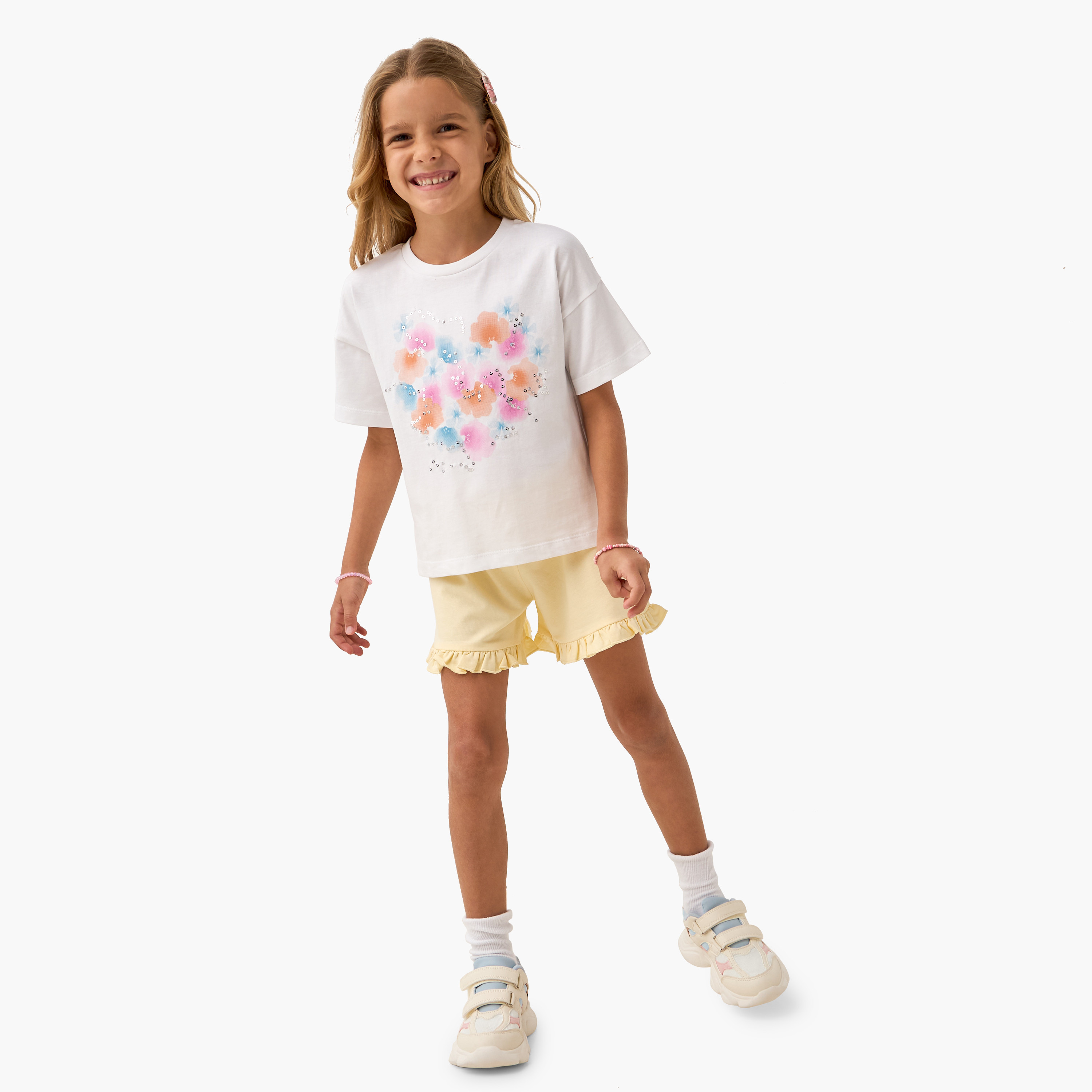 Juniors Solid Shorts with Elasticated Waistband and Frill Detail-girls-clothing-bottoms-shorts-image-2