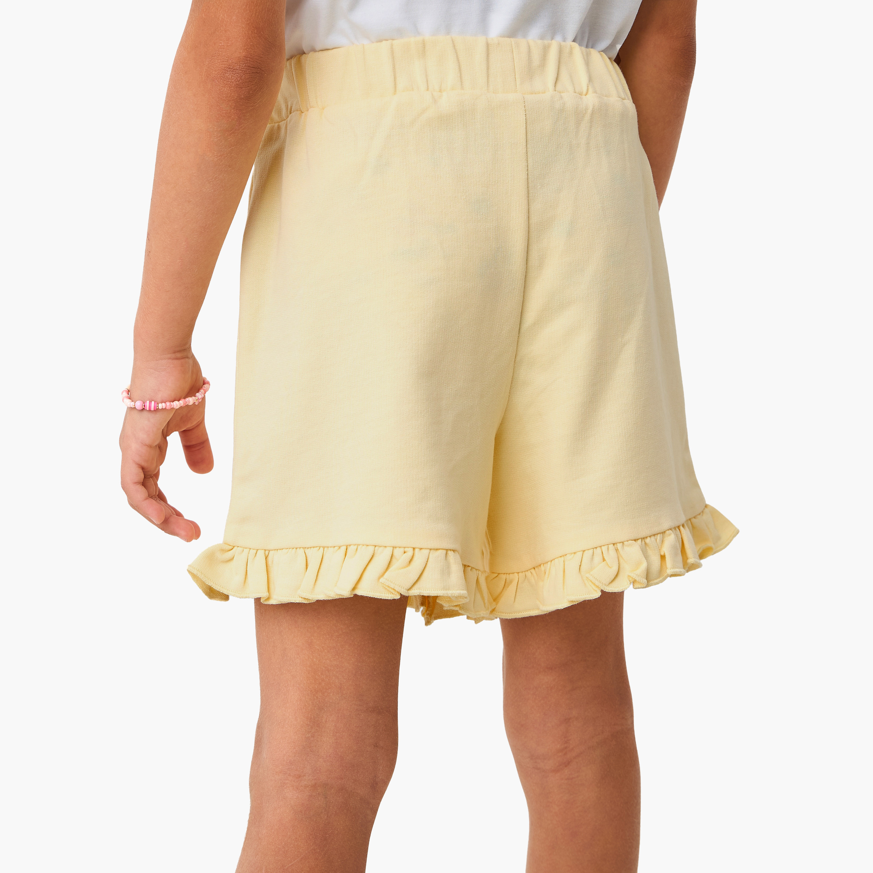 Juniors Solid Shorts with Elasticated Waistband and Frill Detail-girls-clothing-bottoms-shorts-image-3