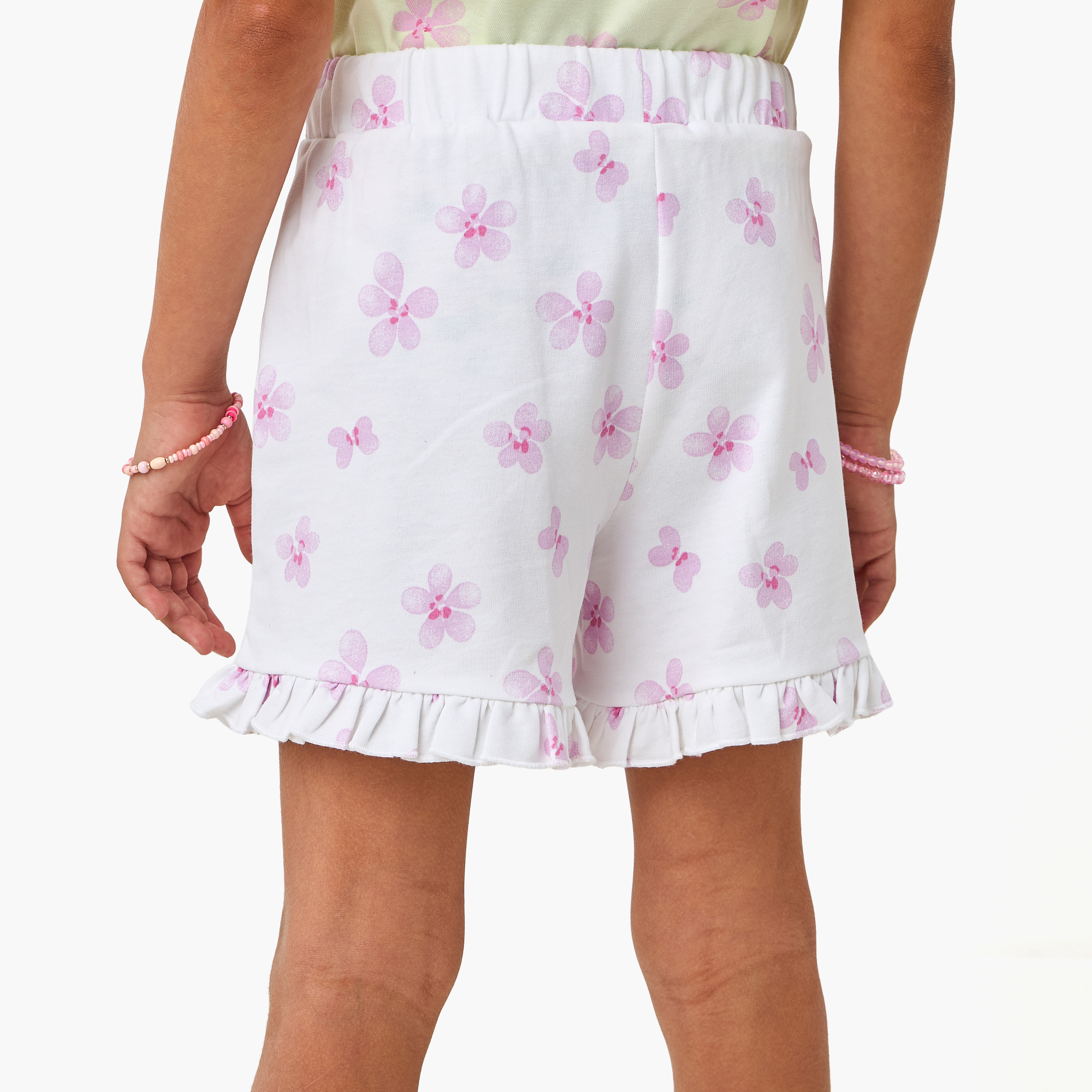 Juniors Floral Print Shorts with Ruffle Hem and Elasticated Waistband-girls-clothing-bottoms-shorts-image-3