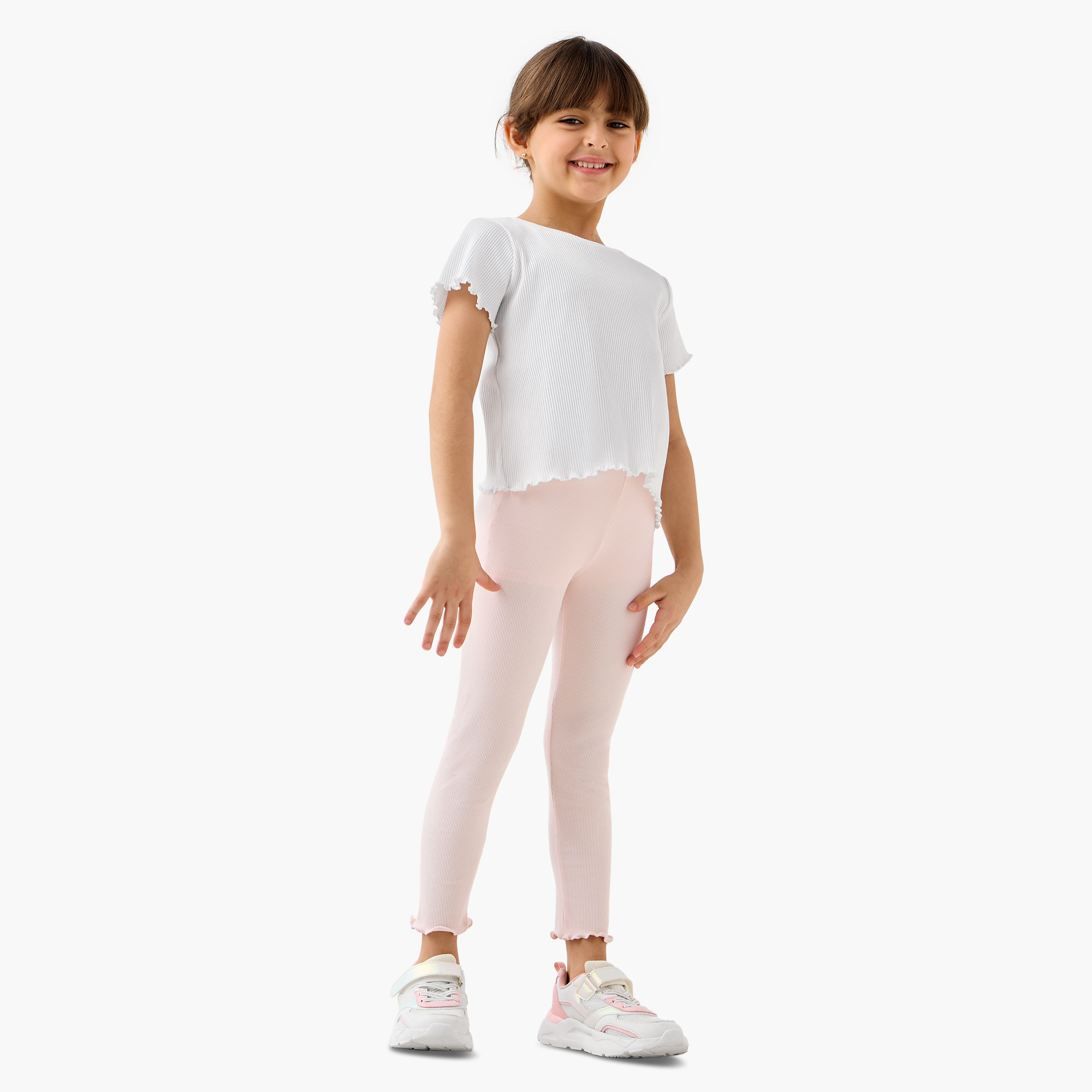 Juniors Ribbed Leggings with Elasticated Waistband-baby-girls-clothing-bottoms-leggings-image-2