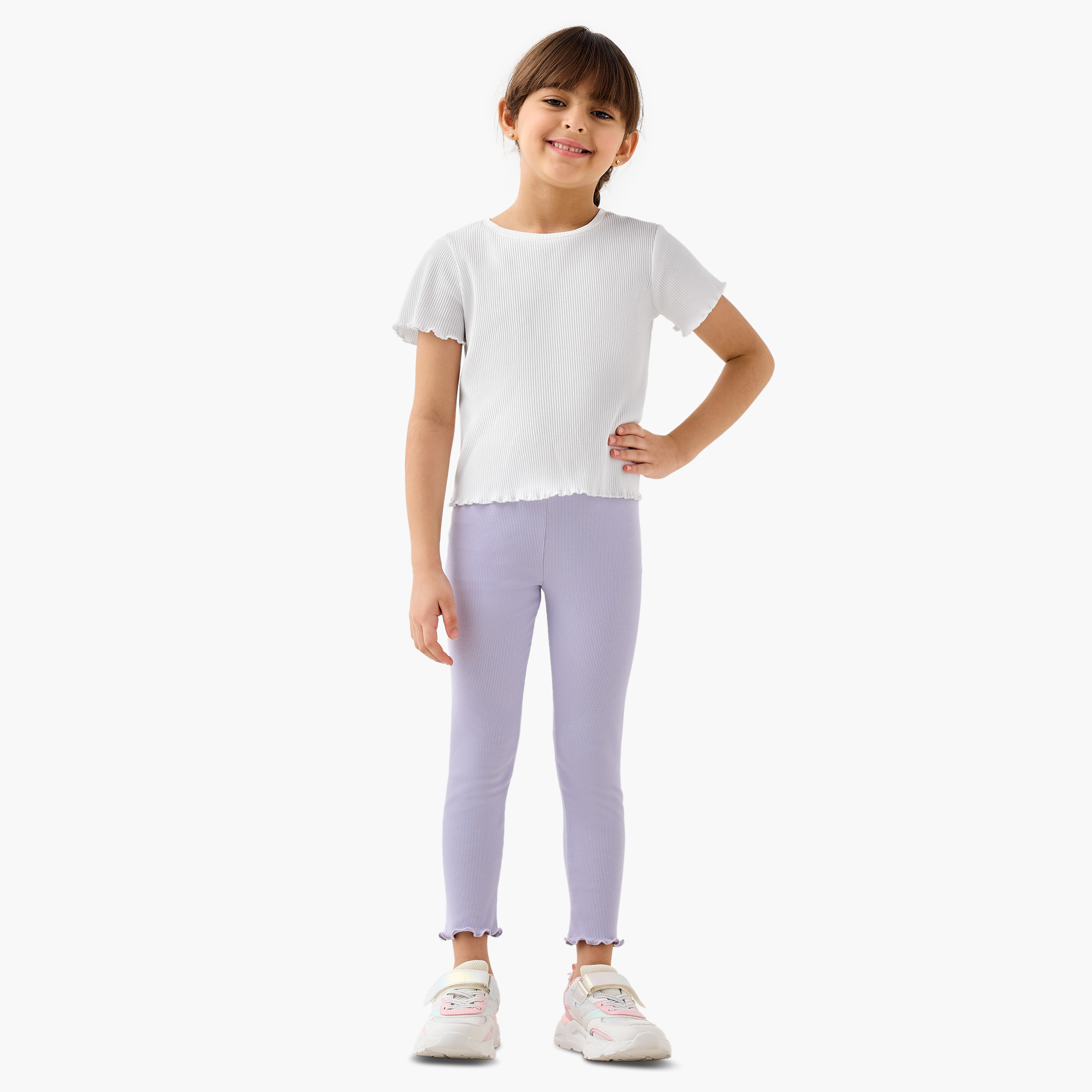 Juniors Ribbed Leggings with Elasticated Waistband-girls-clothing-bottoms-leggings-image-2