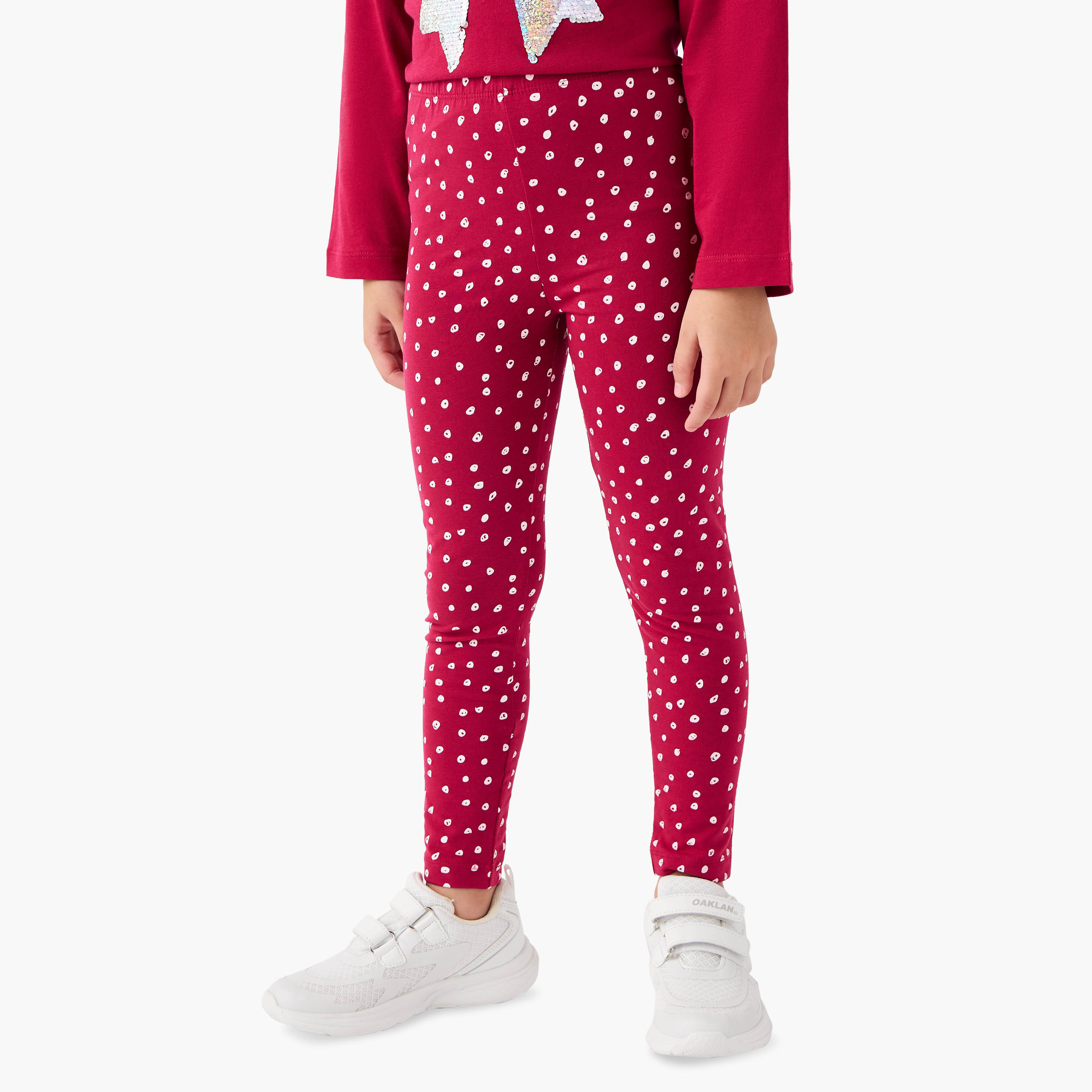 Juniors Printed Leggings with Elasticated Waistband-girls-clothing-bottoms-leggings-image-1