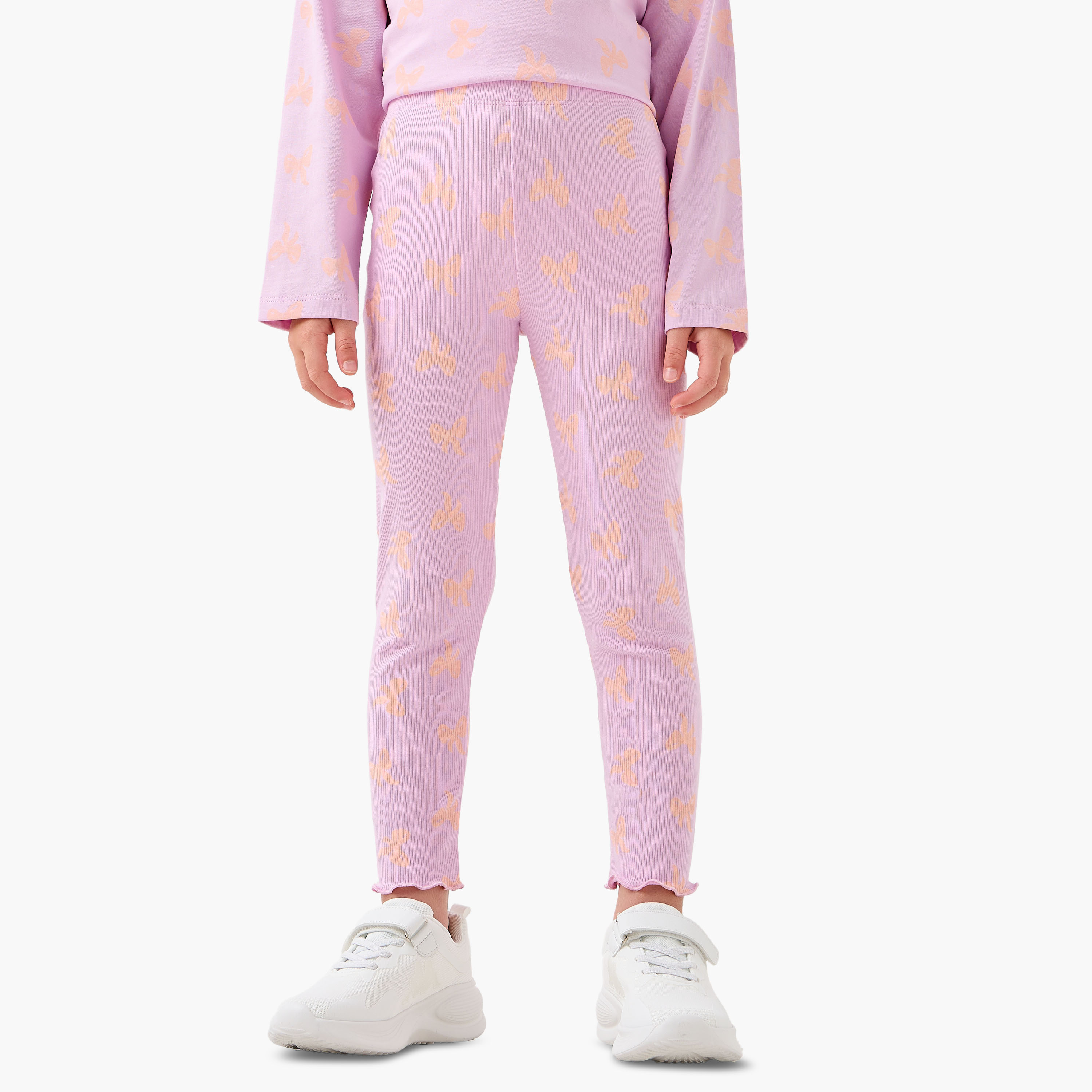 Juniors Girls Leggings with Bow Print - Elastic Waist-baby-girls-clothing-bottoms-leggings-image-1