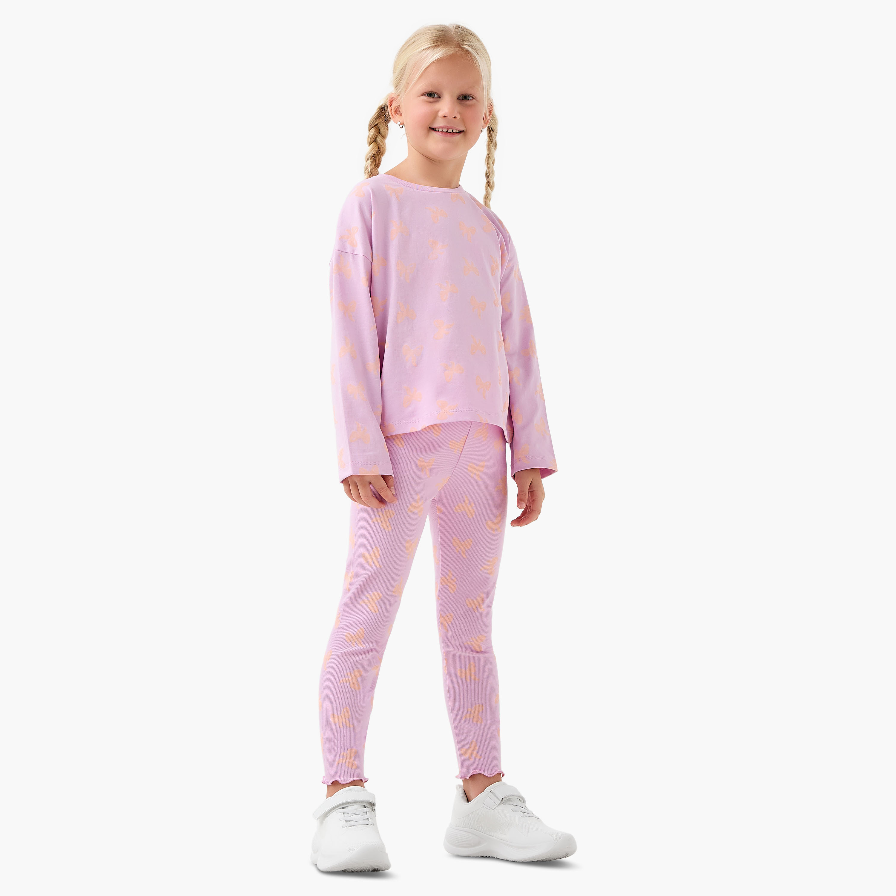 Juniors Girls Leggings with Bow Print - Elastic Waist-baby-girls-clothing-bottoms-leggings-image-2