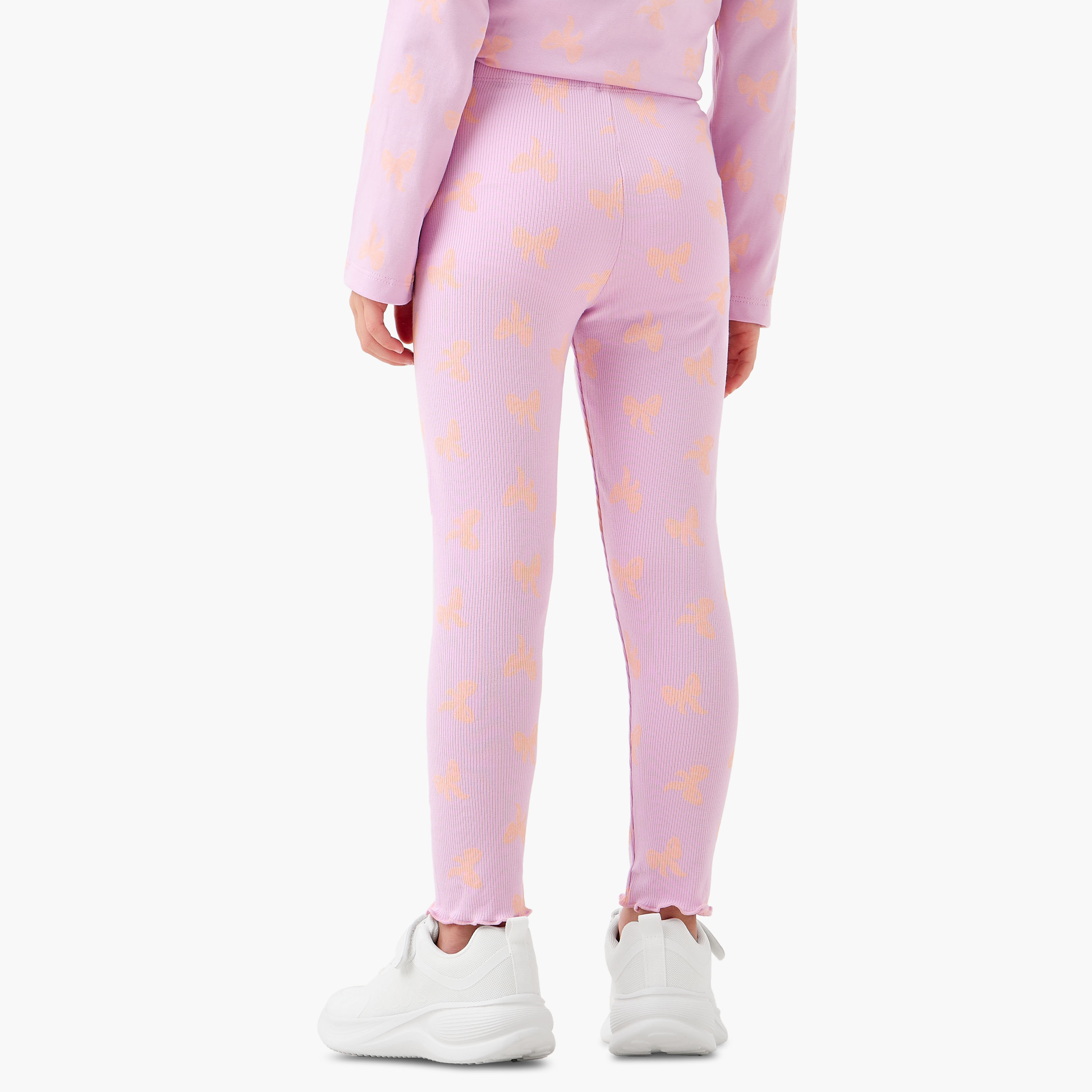Juniors Girls Leggings with Bow Print - Elastic Waist-baby-girls-clothing-bottoms-leggings-image-3