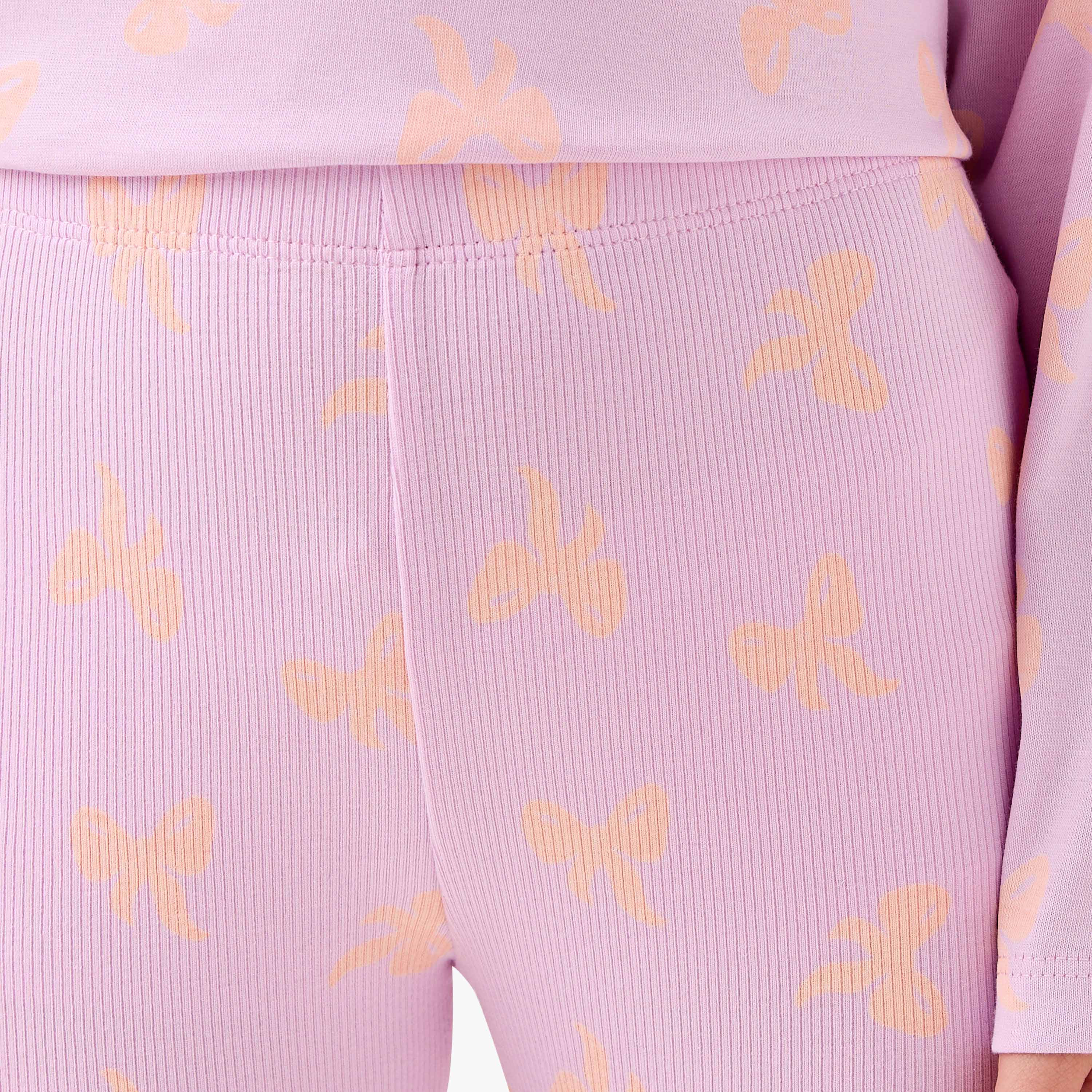 Juniors Girls Leggings with Bow Print - Elastic Waist-baby-girls-clothing-bottoms-leggings-image-4