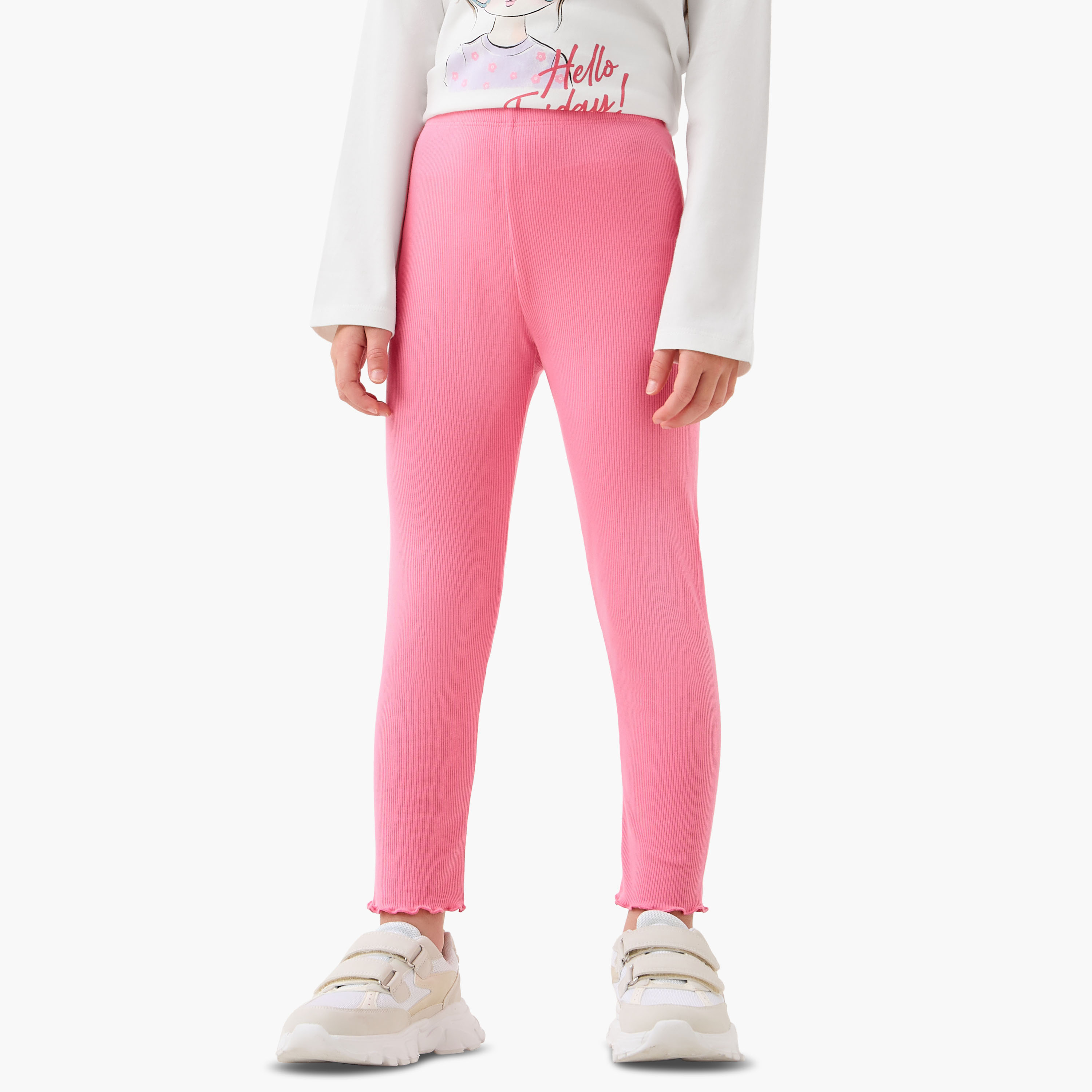 Juniors Girls Leggings with Ribbed Texture - Elastic Waist-baby-girls-clothing-bottoms-leggings-image-1