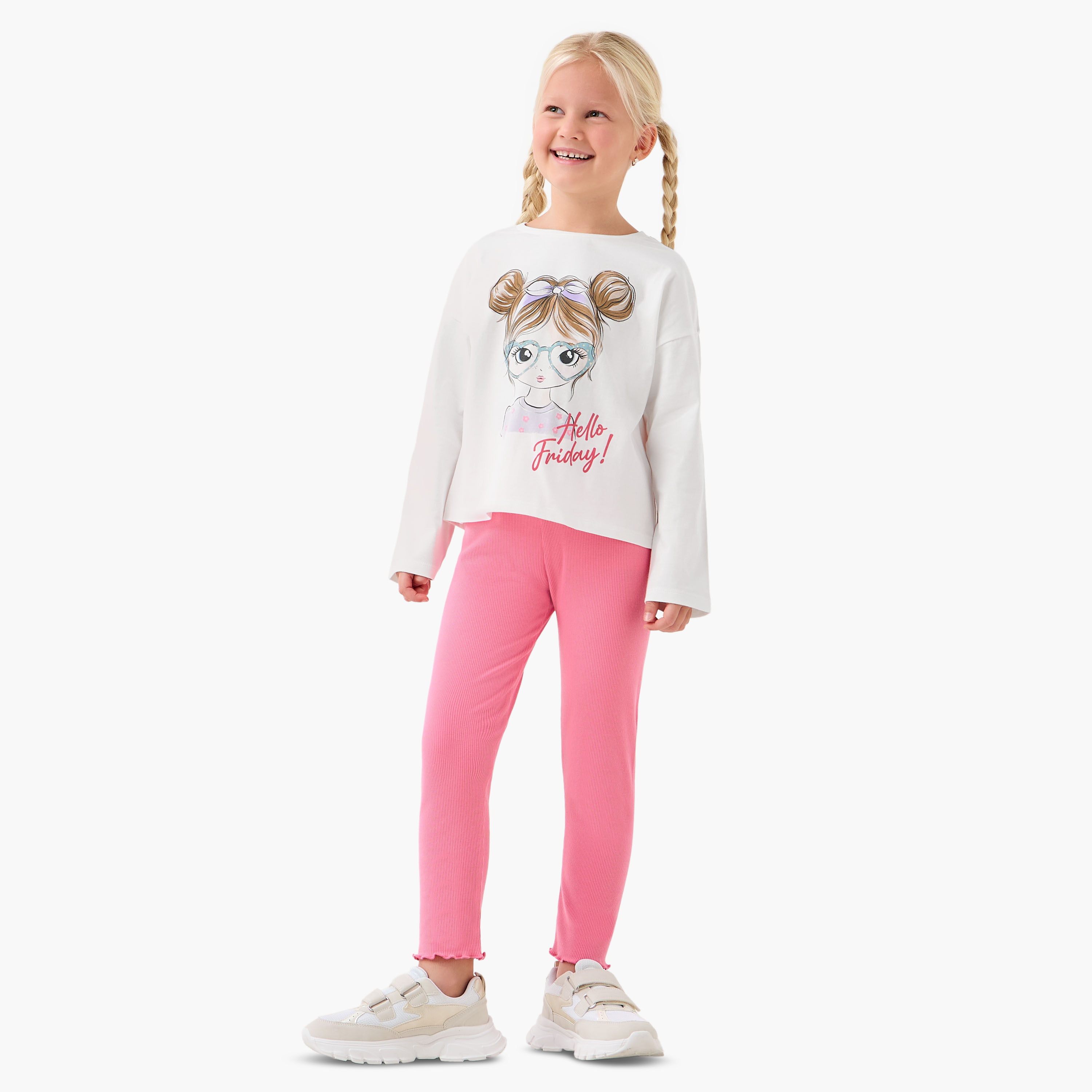Juniors Girls Leggings with Ribbed Texture - Elastic Waist-baby-girls-clothing-bottoms-leggings-image-2