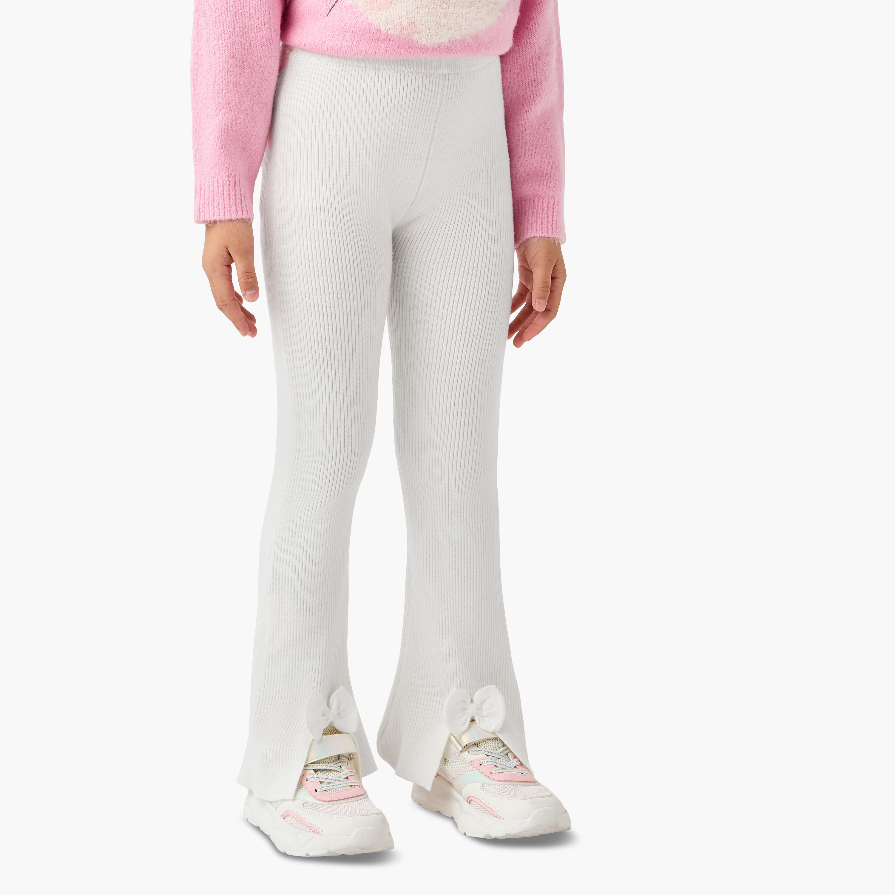 Juniors Ribbed Flared Leggings with Bow Accent-girls-clothing-bottoms-leggings-image-1