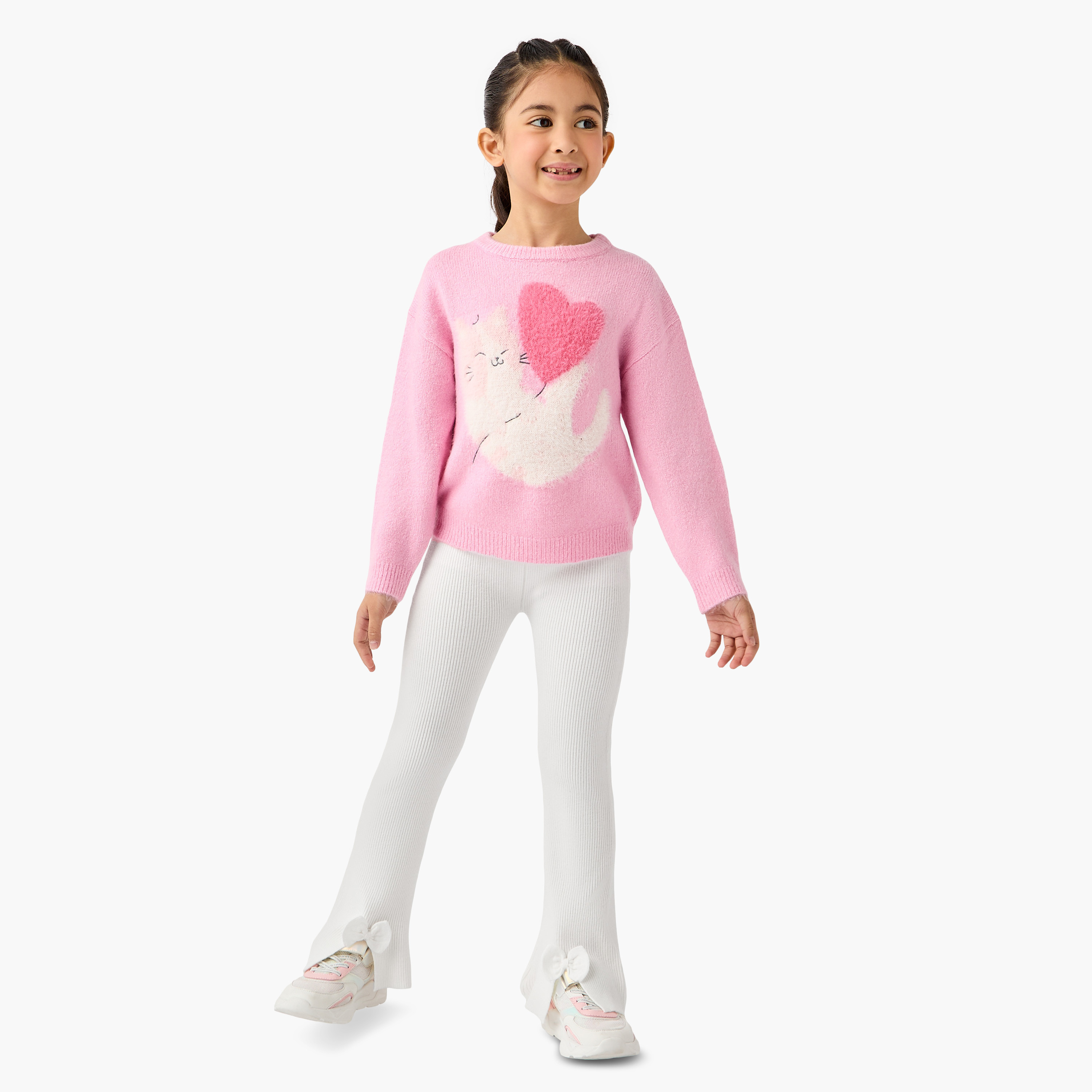 Juniors Ribbed Flared Leggings with Bow Accent-girls-clothing-bottoms-leggings-image-2