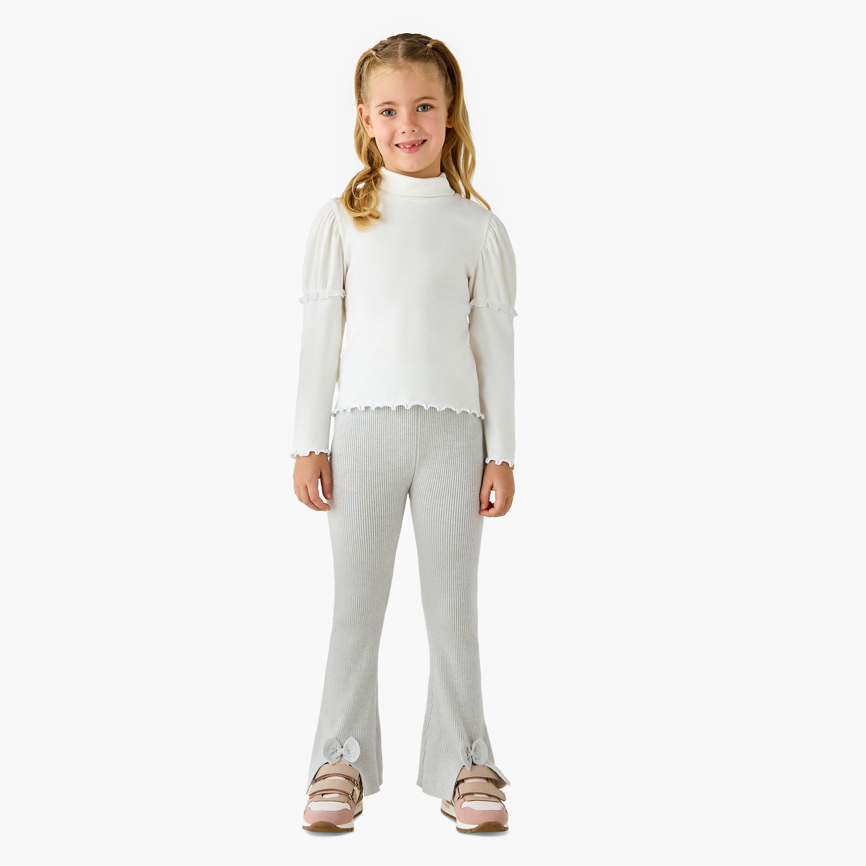 Juniors Ribbed Flared Leggings with Elasticated Waistband-girls-clothing-bottoms-leggings-image-2