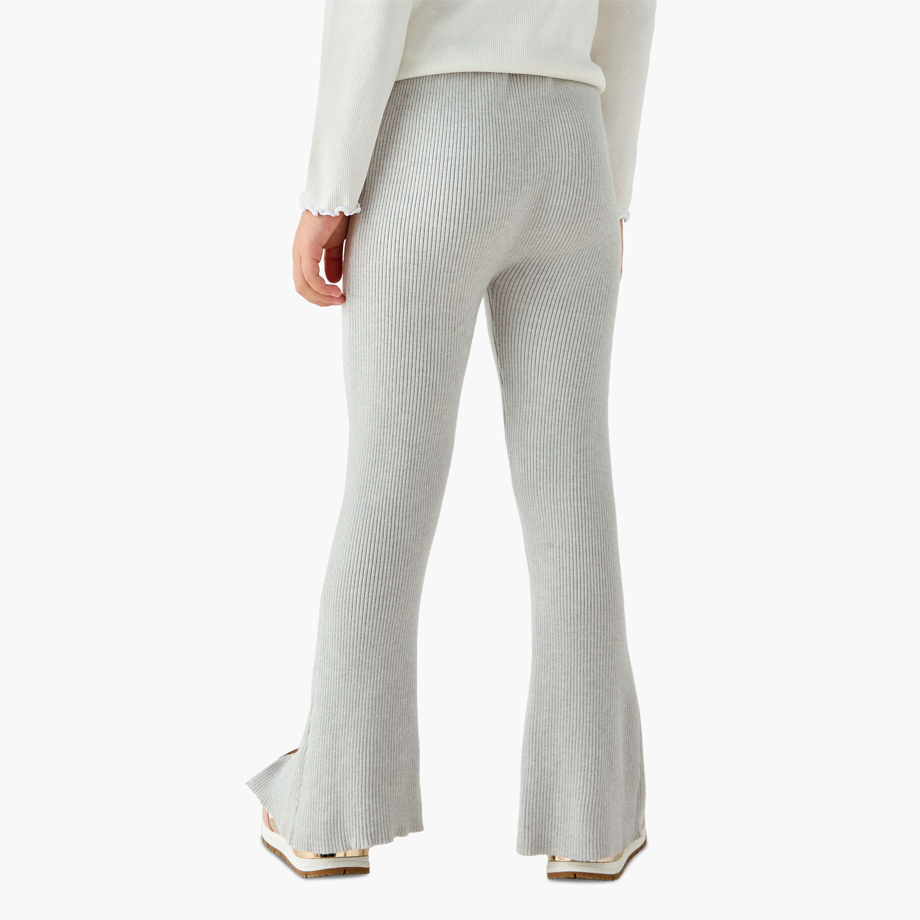 Juniors Ribbed Flared Leggings with Elasticated Waistband-girls-clothing-bottoms-leggings-image-3