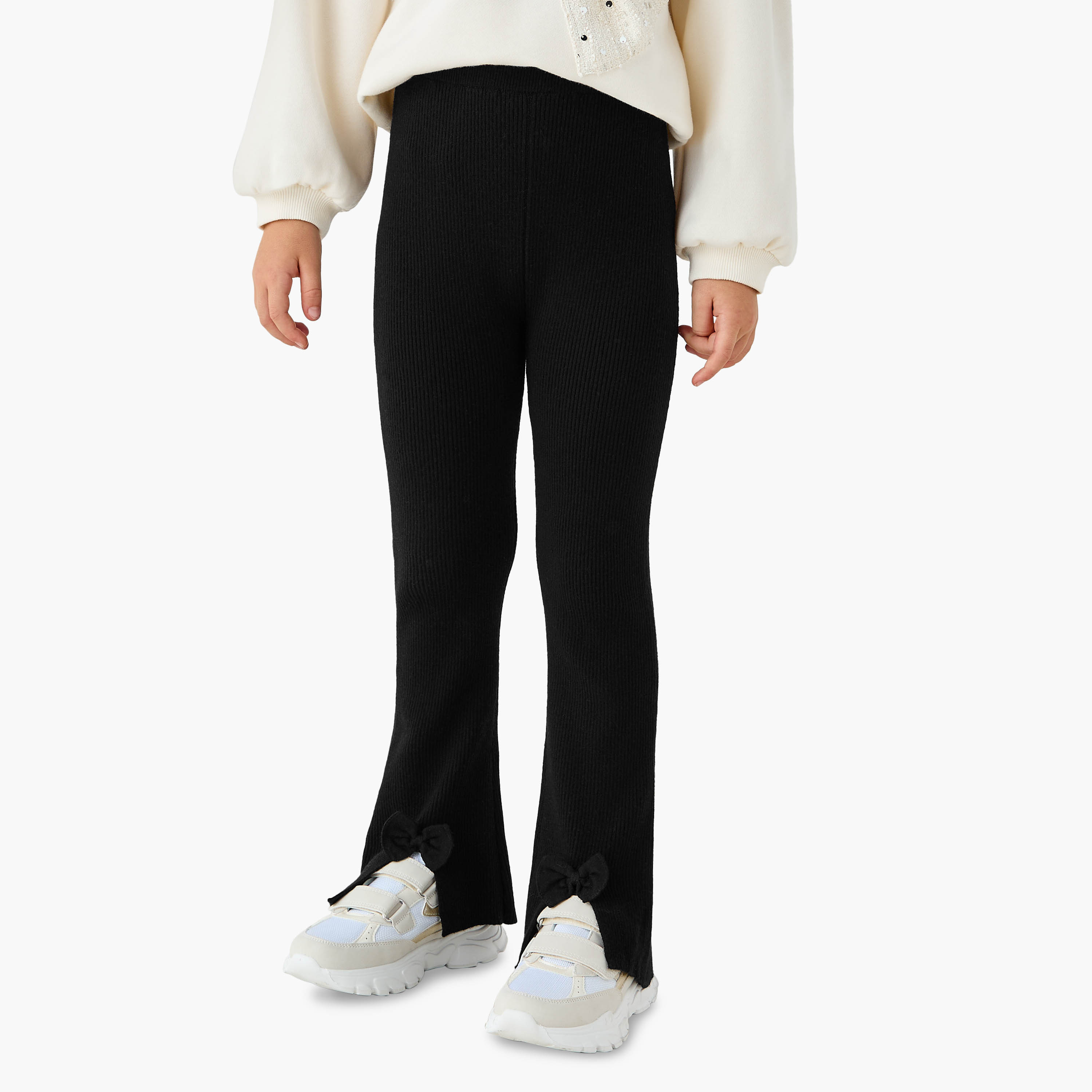 Juniors Ribbed Flared Leggings with Elasticated Waistband-girls-clothing-bottoms-leggings-image-1