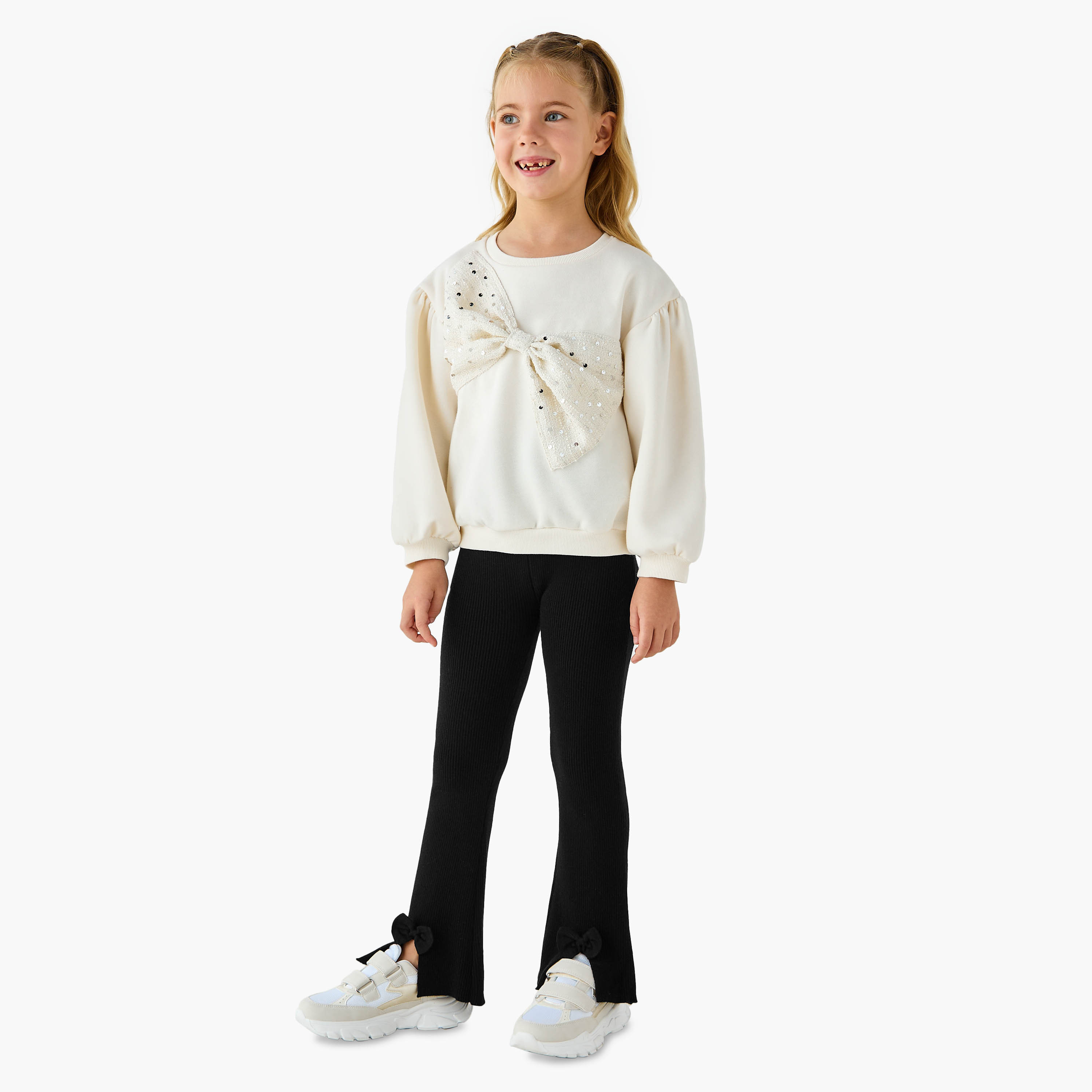 Juniors Ribbed Flared Leggings with Elasticated Waistband-girls-clothing-bottoms-leggings-image-2