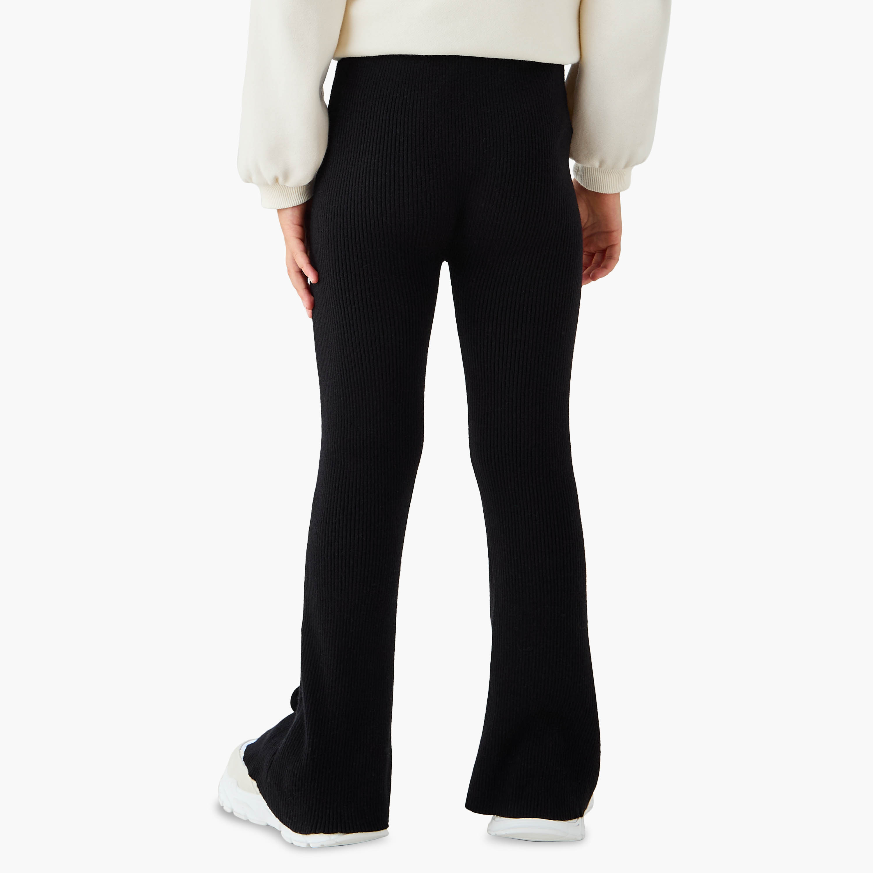 Juniors Ribbed Flared Leggings with Elasticated Waistband-girls-clothing-bottoms-leggings-image-3