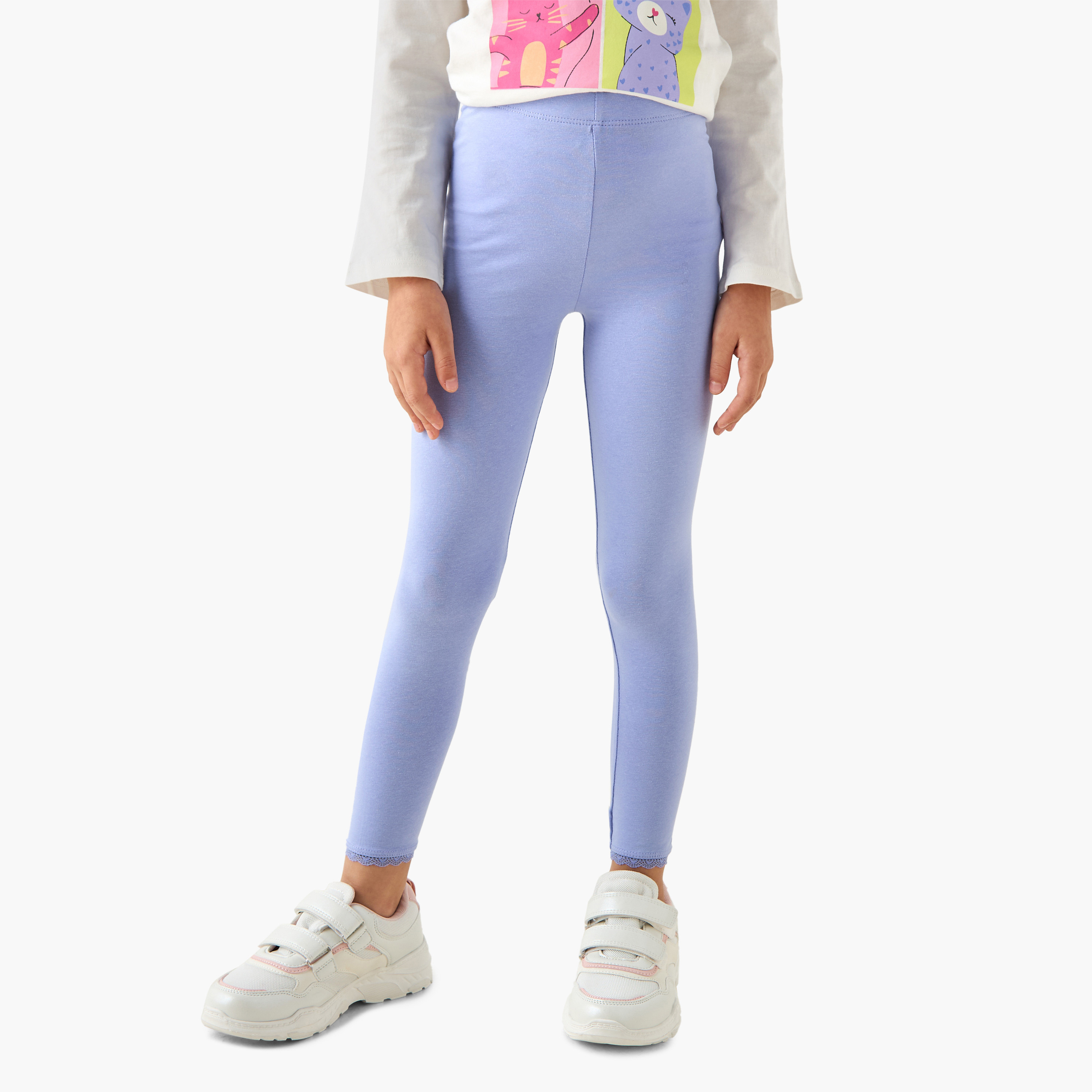 Juniors Girls Leggings with Lace Inserts - Cotton - Elasticated - Set of 2-girls-clothing-bottoms-leggings-image-3