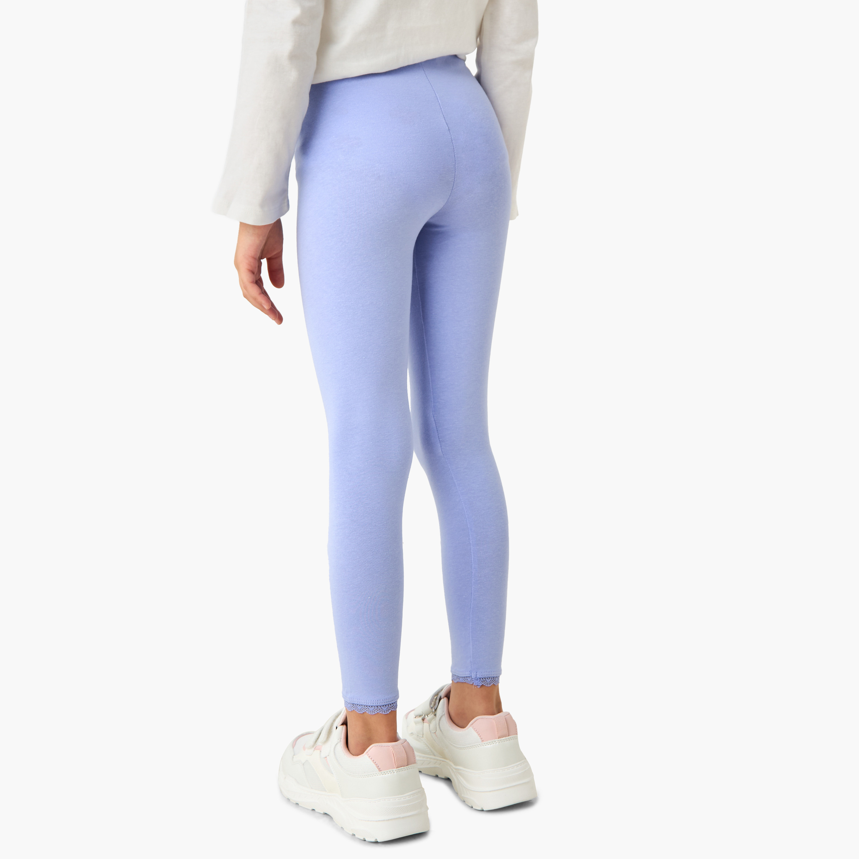 Juniors Girls Leggings with Lace Inserts - Cotton - Elasticated - Set of 2-girls-clothing-bottoms-leggings-image-4