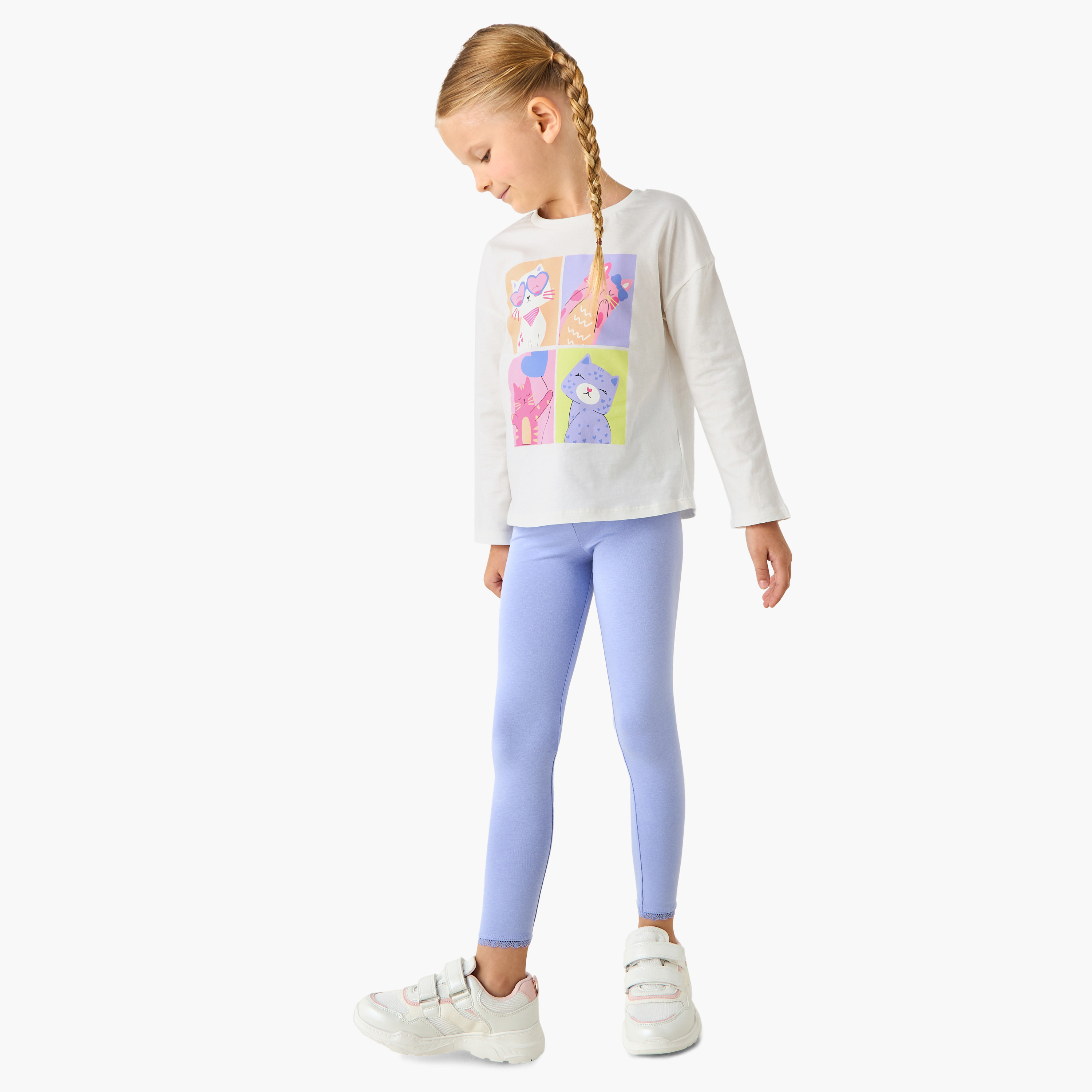 Juniors Girls Leggings with Lace Inserts - Cotton - Elasticated - Set of 2-girls-clothing-bottoms-leggings-image-7