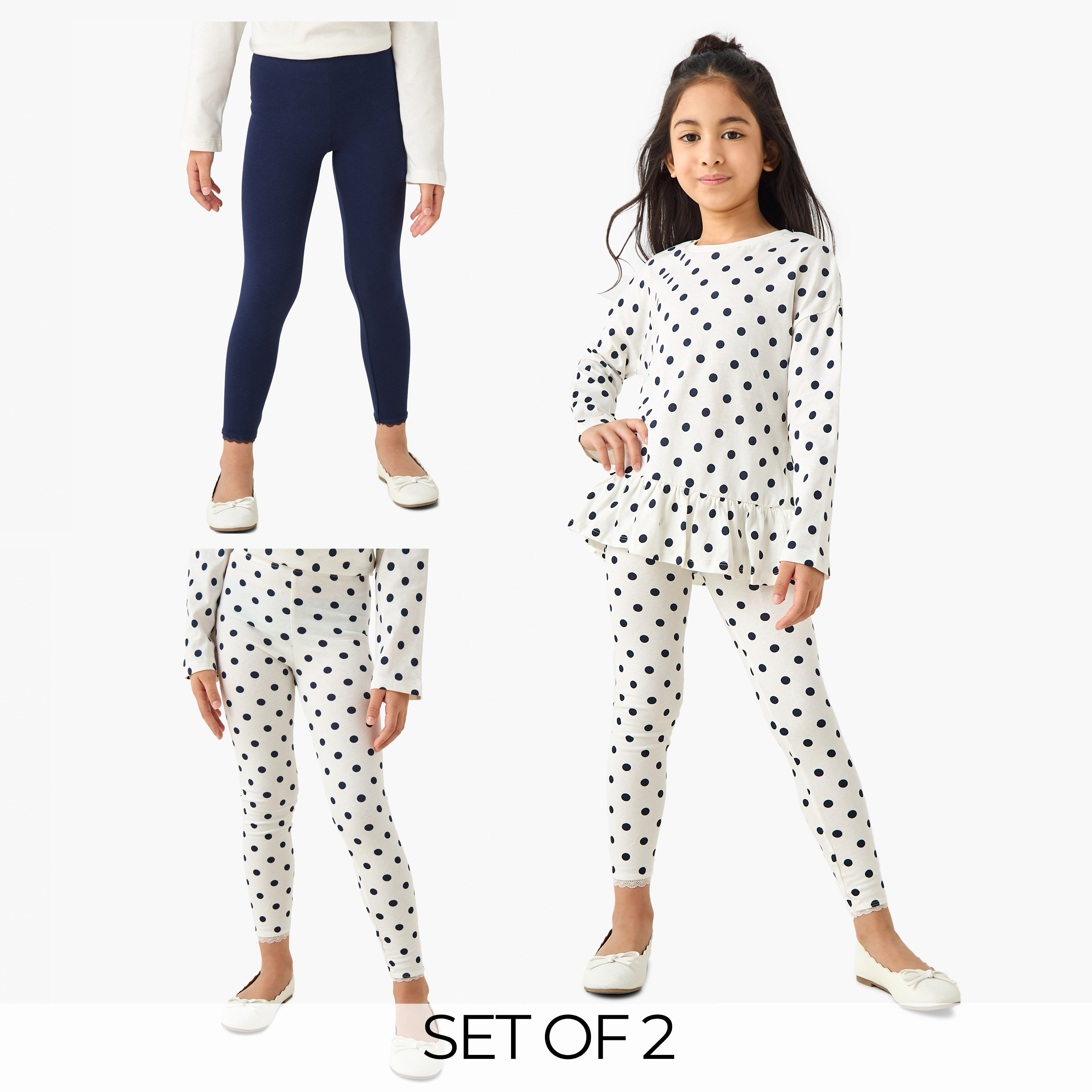 بنطلونات ليقنز قطن بدانتيل للفتيات من جونيورز - طقم من قطعتين-baby-girls-clothing-bottoms-leggings-image-1